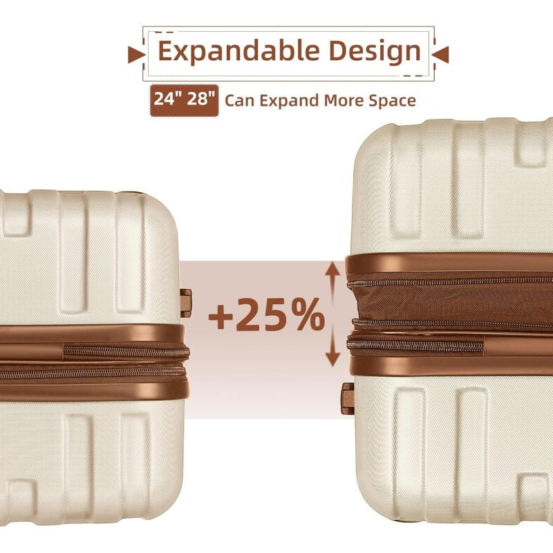 Luggage Sets 6 Piece with Duffel Bags, Hardside Expandable Suitcases with Spinner Wheels TSA Lock, Cream - Image 9