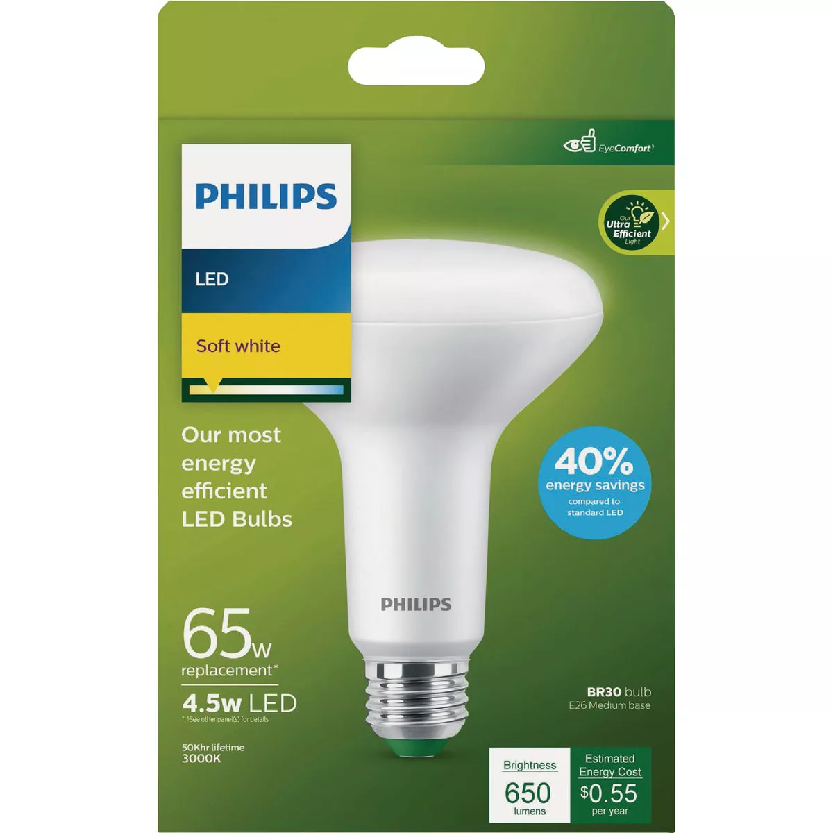 Philips Ultra Efficient 65W Equivalent Soft White BR30 Medium LED Floodlight Light Bulb