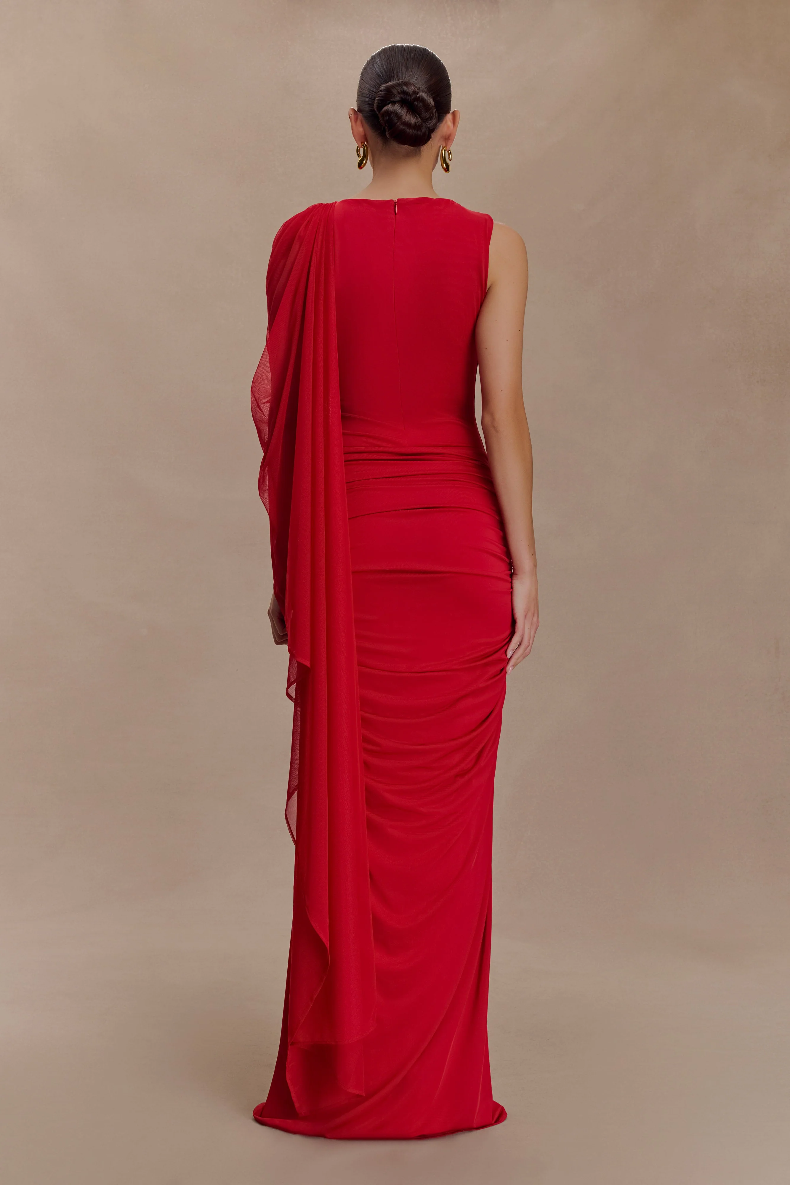 Amandine Ruched Slinky Maxi Dress - Ruby