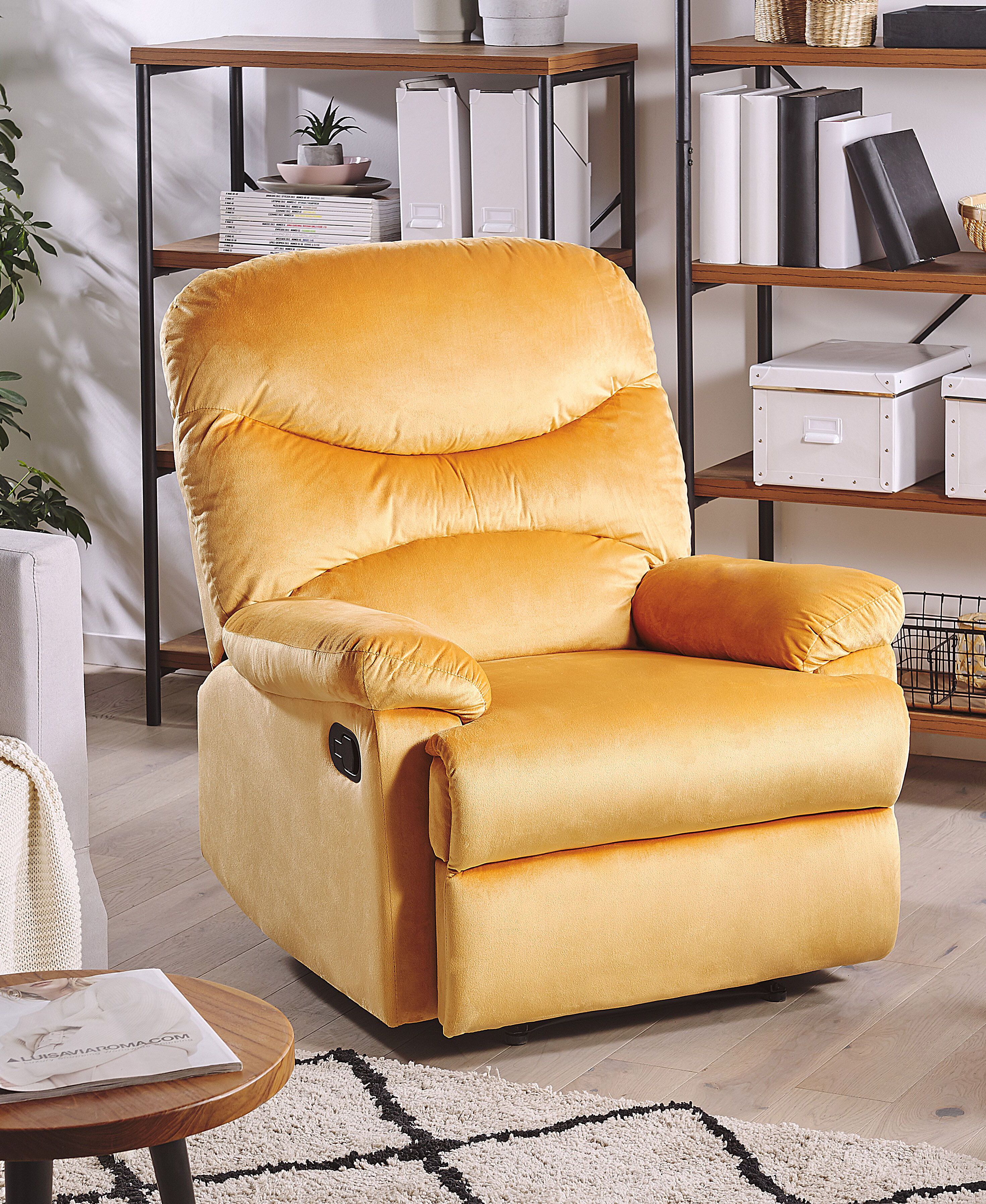 Recliner Chair ESLOV with Footrest Velvet Mustard