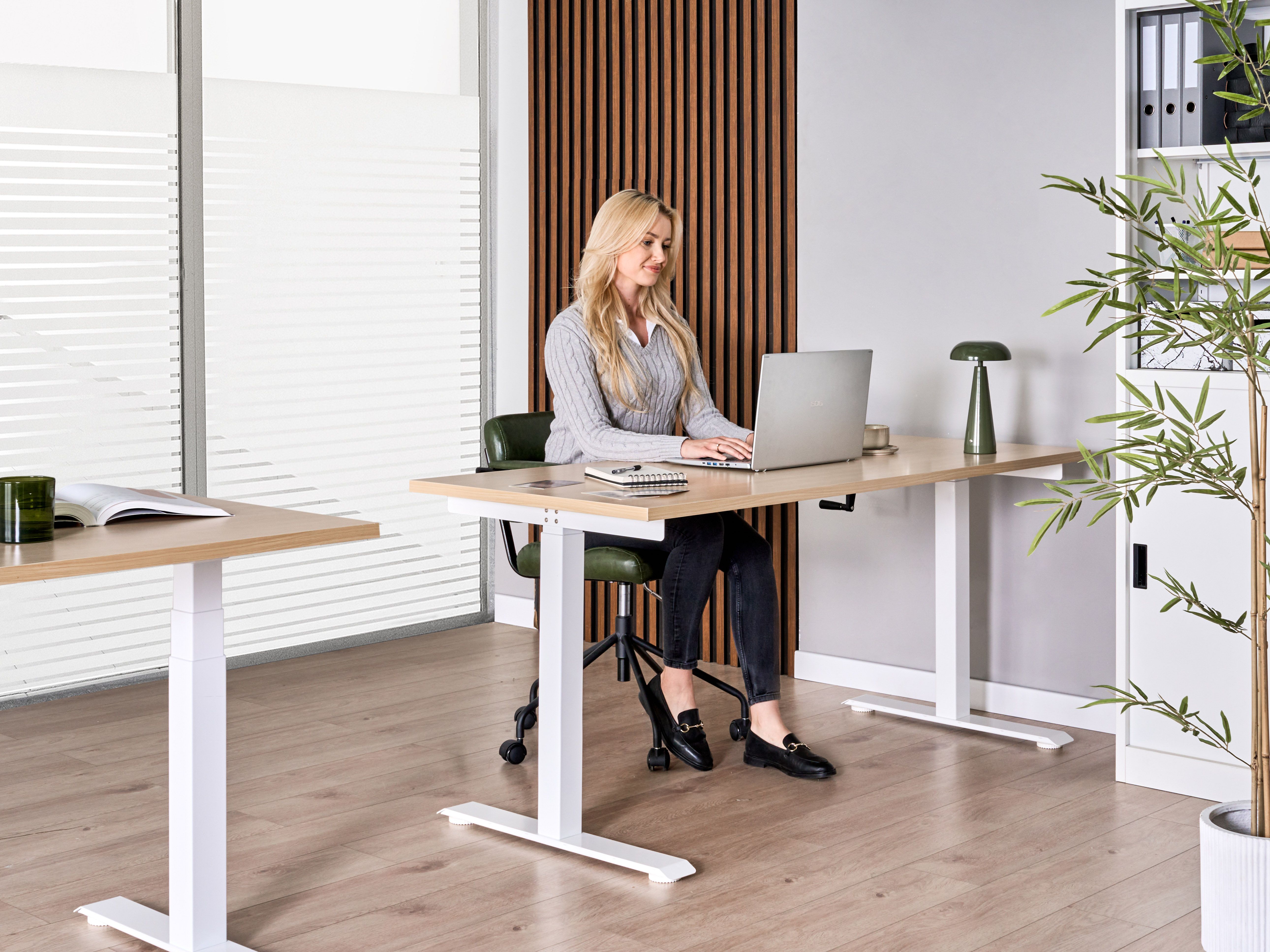 Manual Adjustable Standing Desk DESTINES Light Brown/ White 160 cm 72 cm