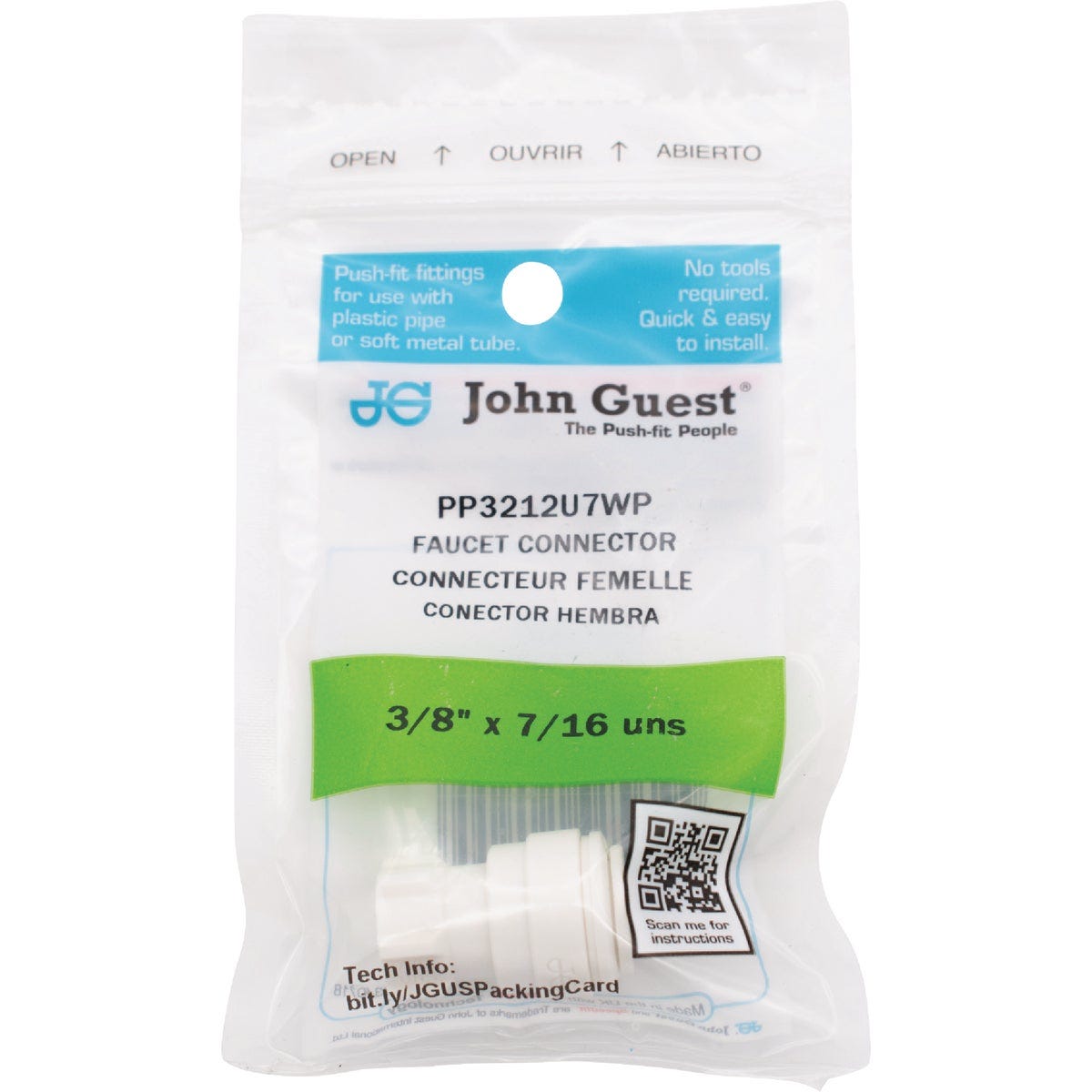 SharkBite John Guest 3/8 In. x 7/16 UNS Polypropylene Faucet Connector