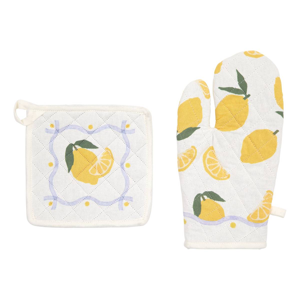 "Fruity" Oven Mitt and Pot Holder Yellow, 20x32 cm