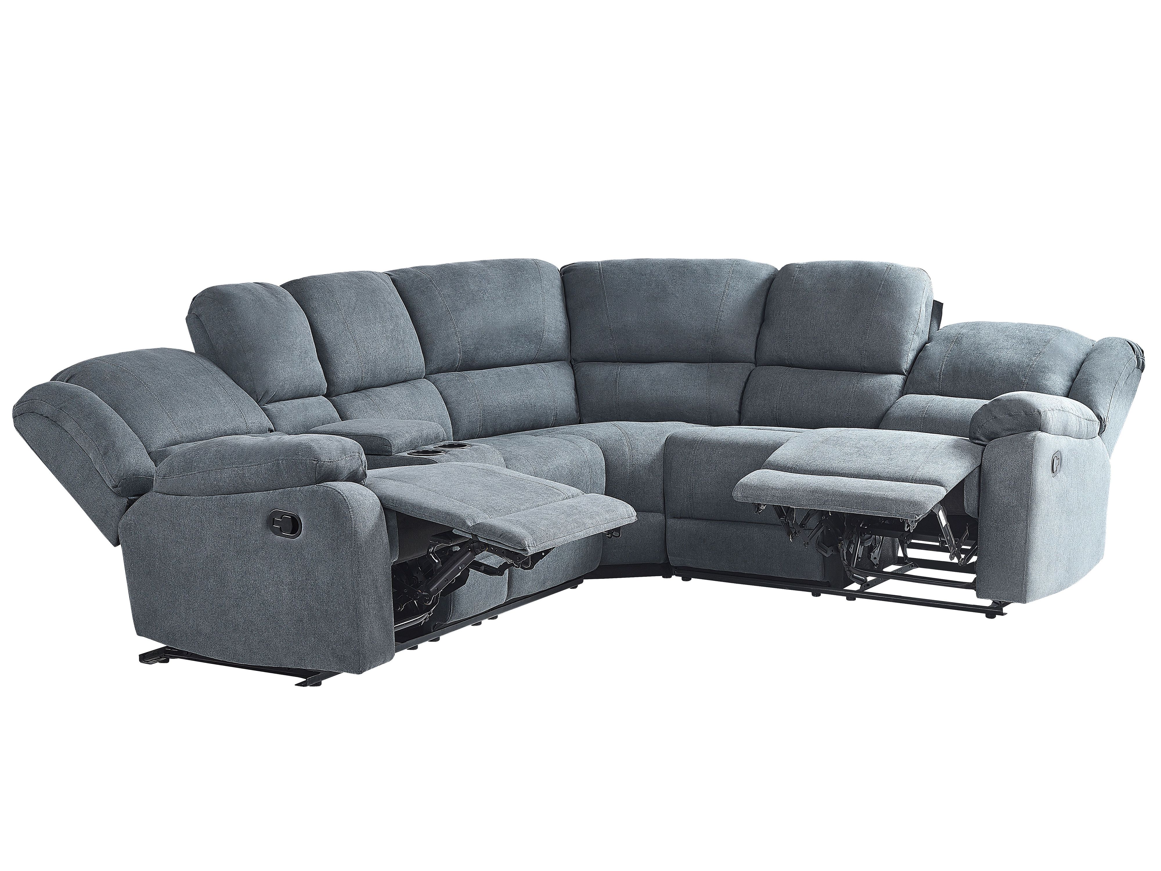 Manual Recliner Corner Sofa 5 Seater ROKKE Fabric Grey Left Hand