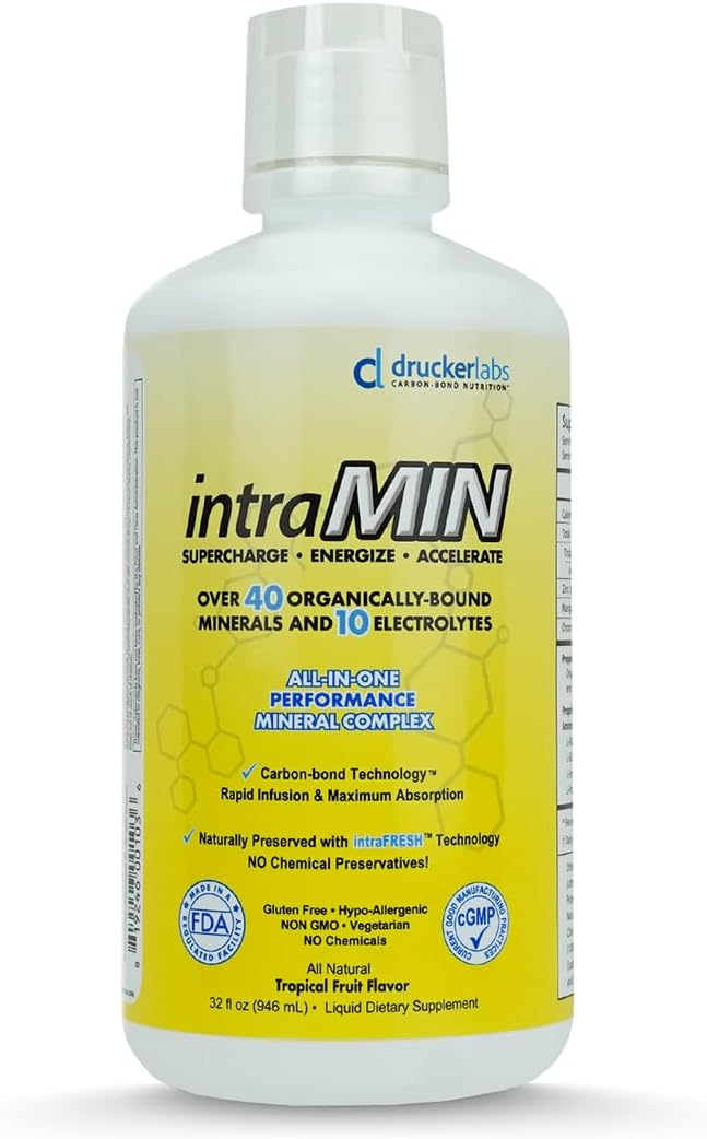 Drucker Labs Organic Liquid Minerals Dietary Supplement for Men, Women, Kids, Immune Support, Muscle Support, Non GMO, Gluten Free, Vegan, Electrolytes (32 oz., Tropical Fruit)
