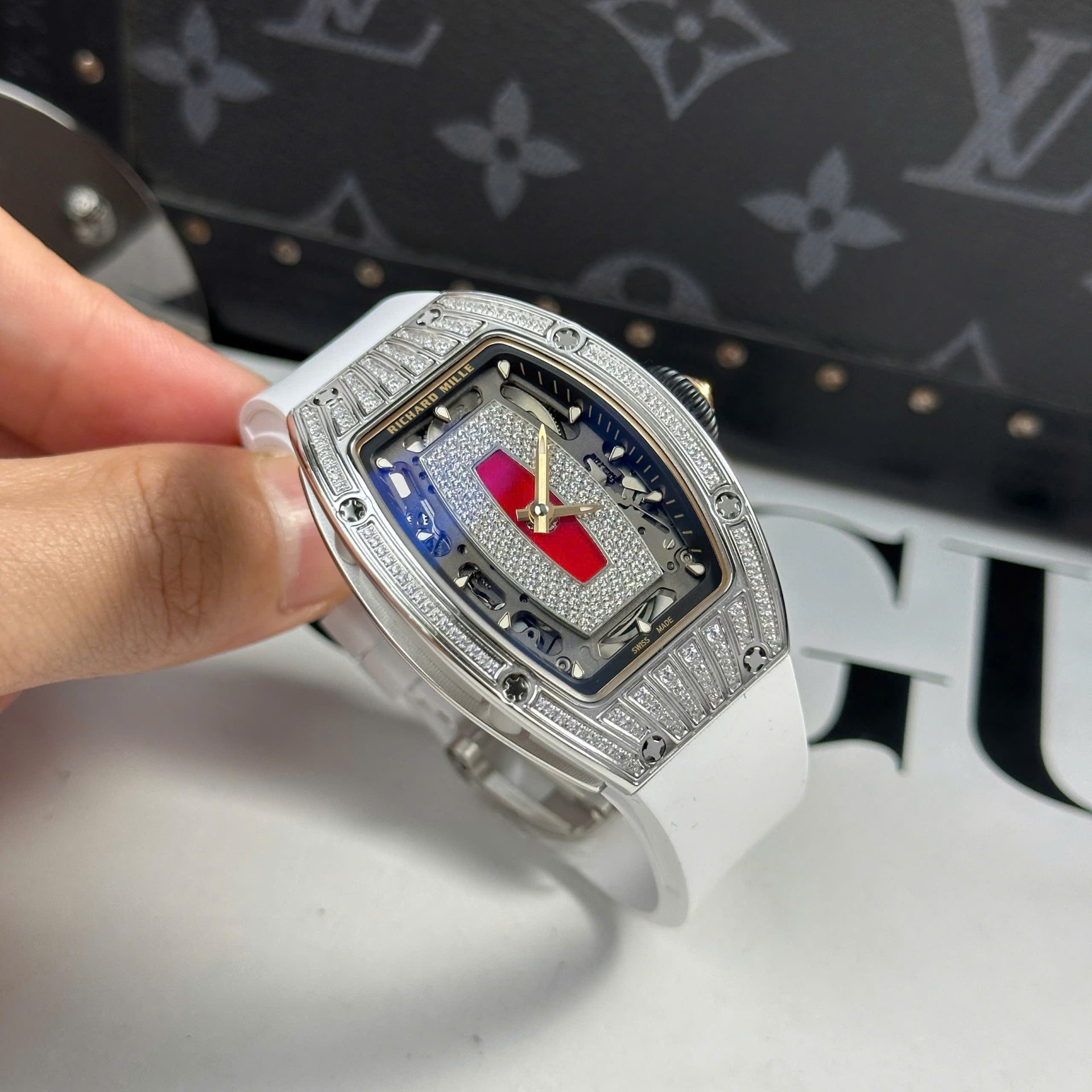 Richard Mille RM07-01 Best Replica Watches Diamonds White Rubber Strap ZF Factory 36mm - Elite Watch Atelier