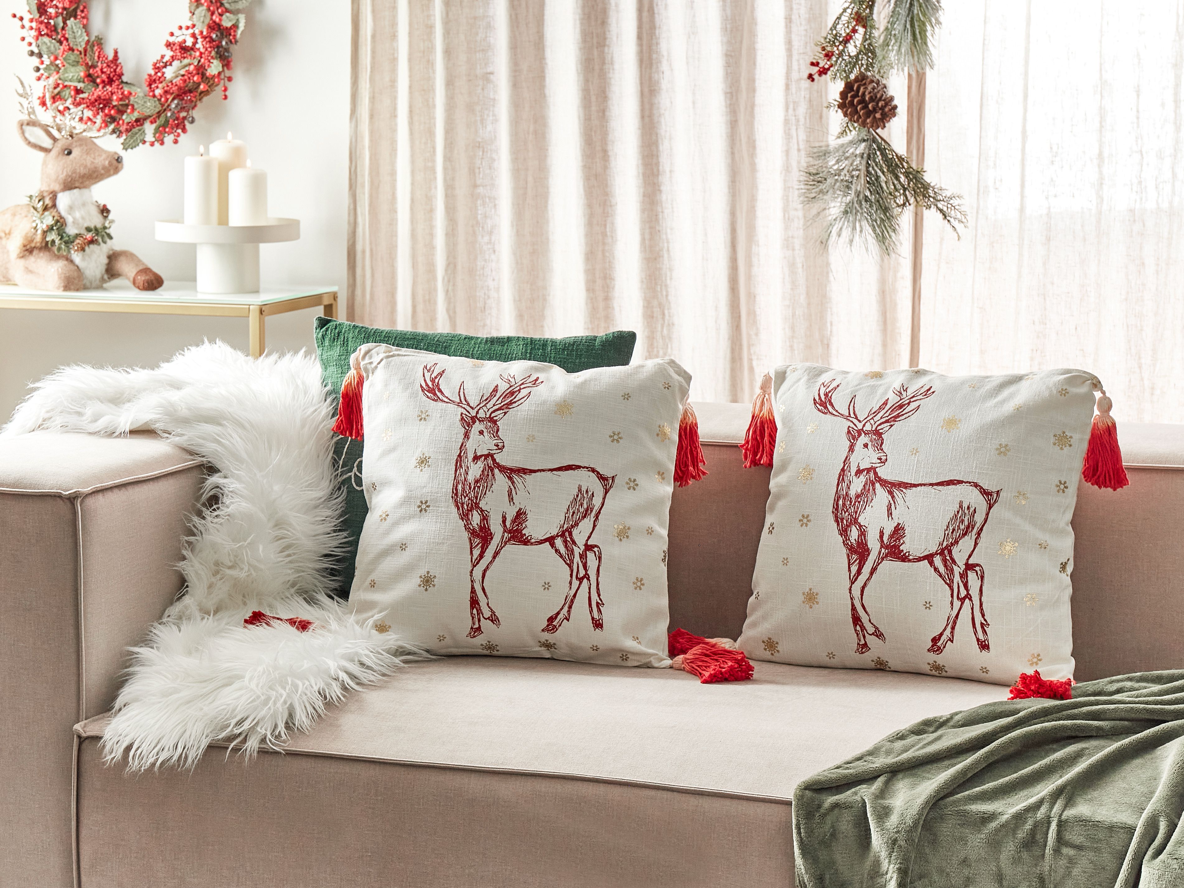 Set of 2 Decorative Cushions VALLOTA Cotton 45 x 45 cm White Christmas Motif