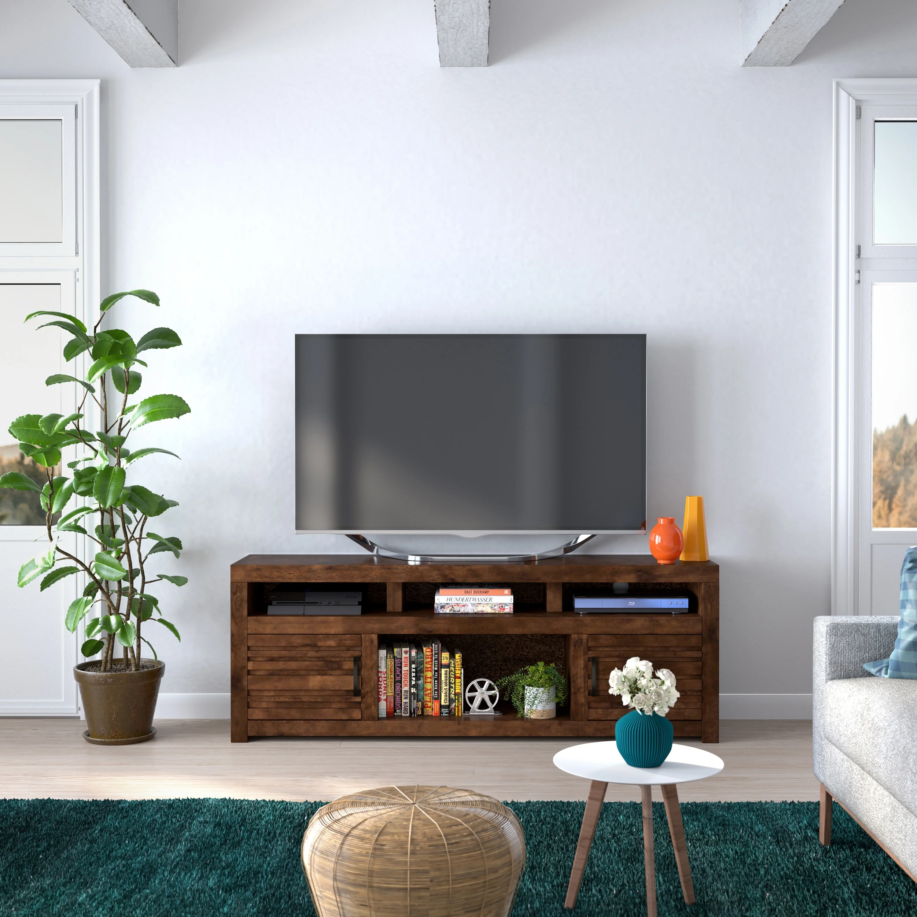 Bridgevine Home  Sausalito 72 inch TV Stand Console for TVs up to 85 inches, No Assembly Required, Whiskey Finish