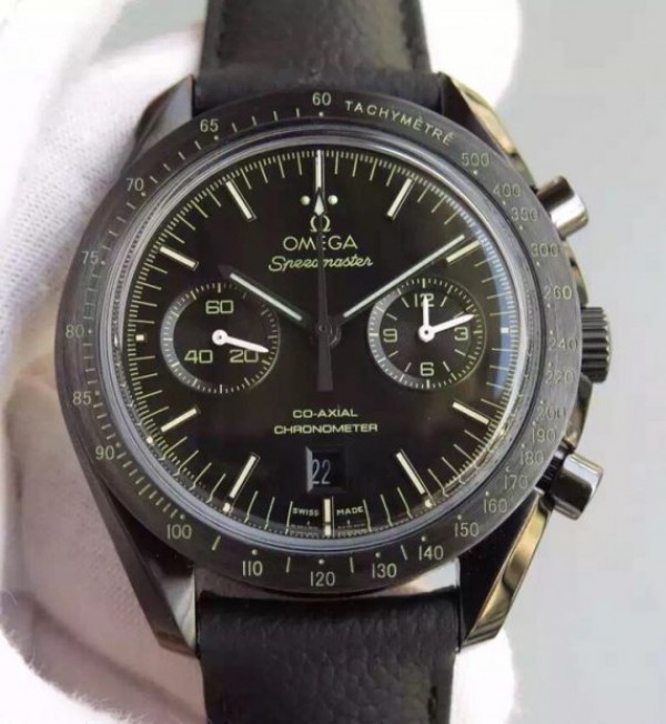 Replica Omega Speedmaster Moonwatch Co-Axial Chronograph Pitch Black Leather A9300 - Top club