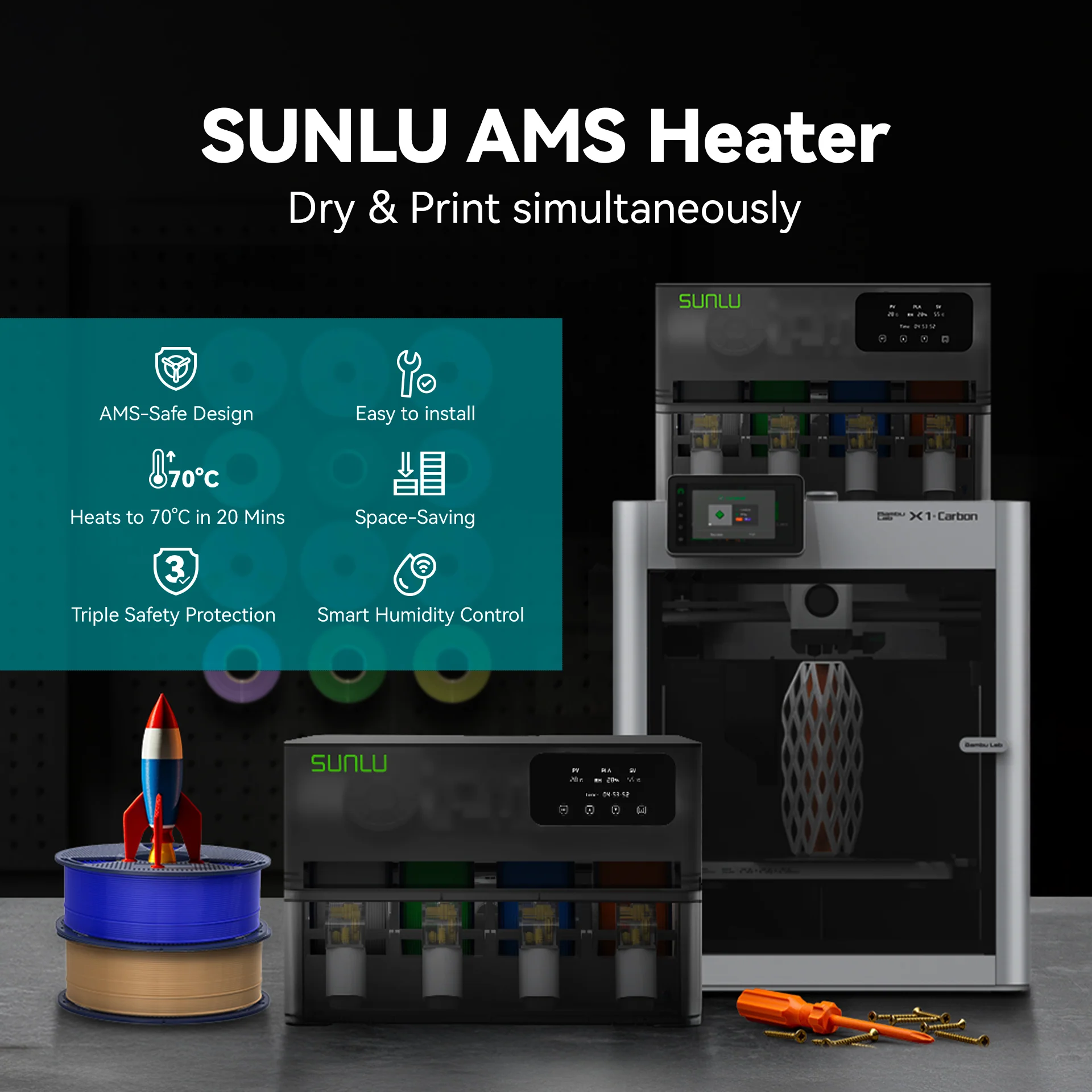 SUNLU AMS Heater, Upgraded your Bambu AMS, Enables Drying while Printing