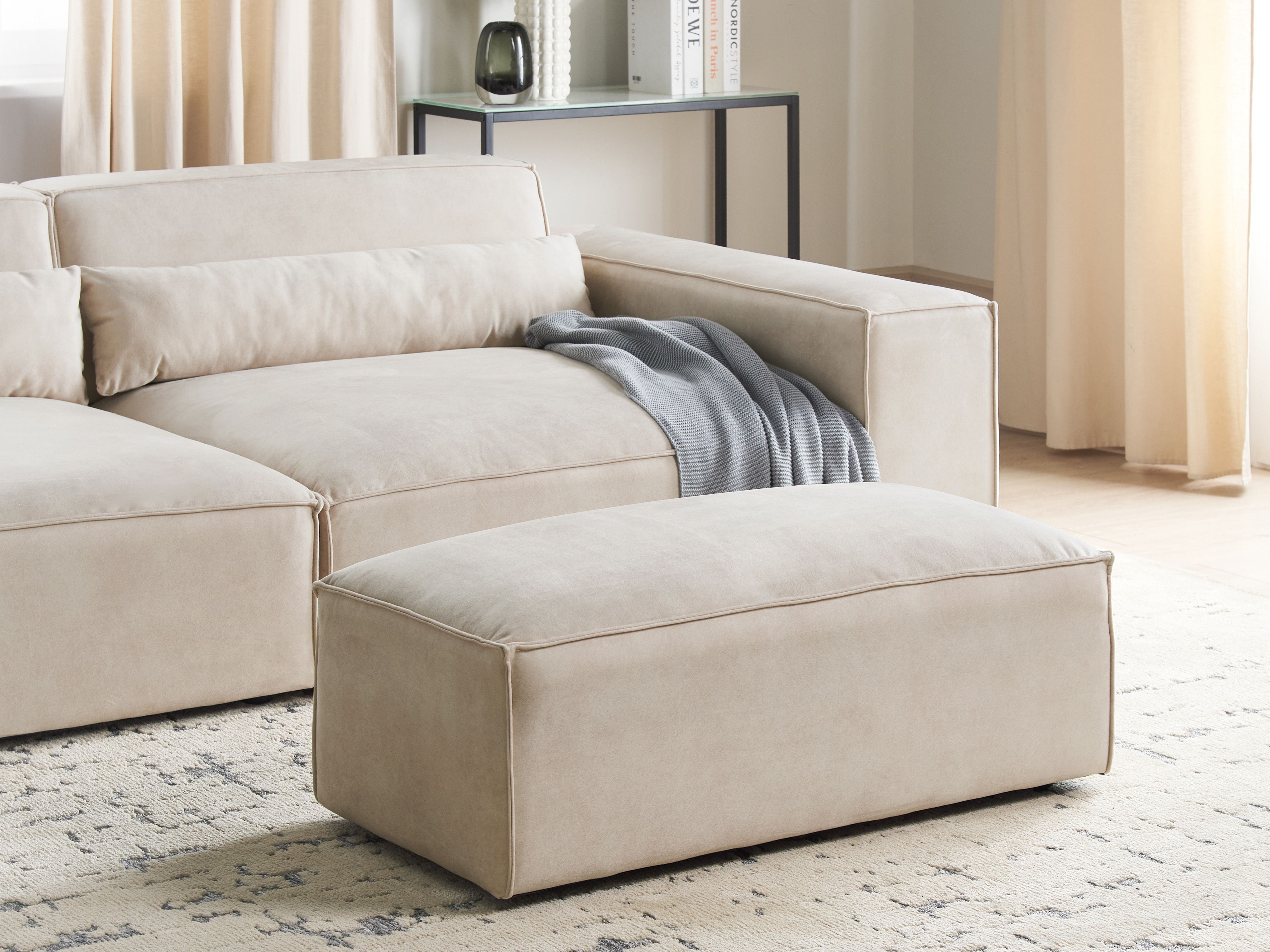 Ottoman HELLNAR Velvet Light Beige