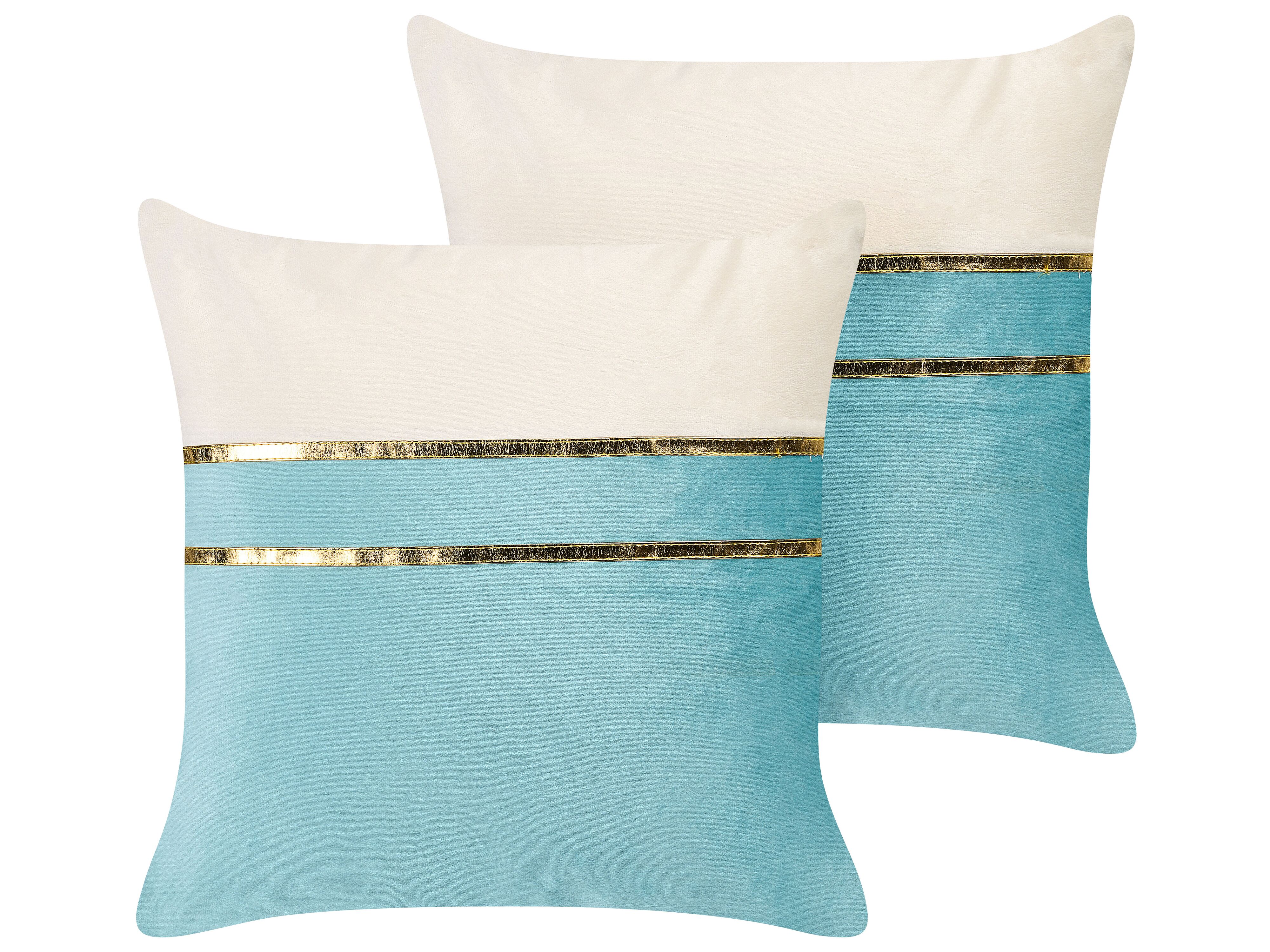 Set of 2 Decorative Cushions ALLIUM Velvet 45 x 45 cm Blue Striped