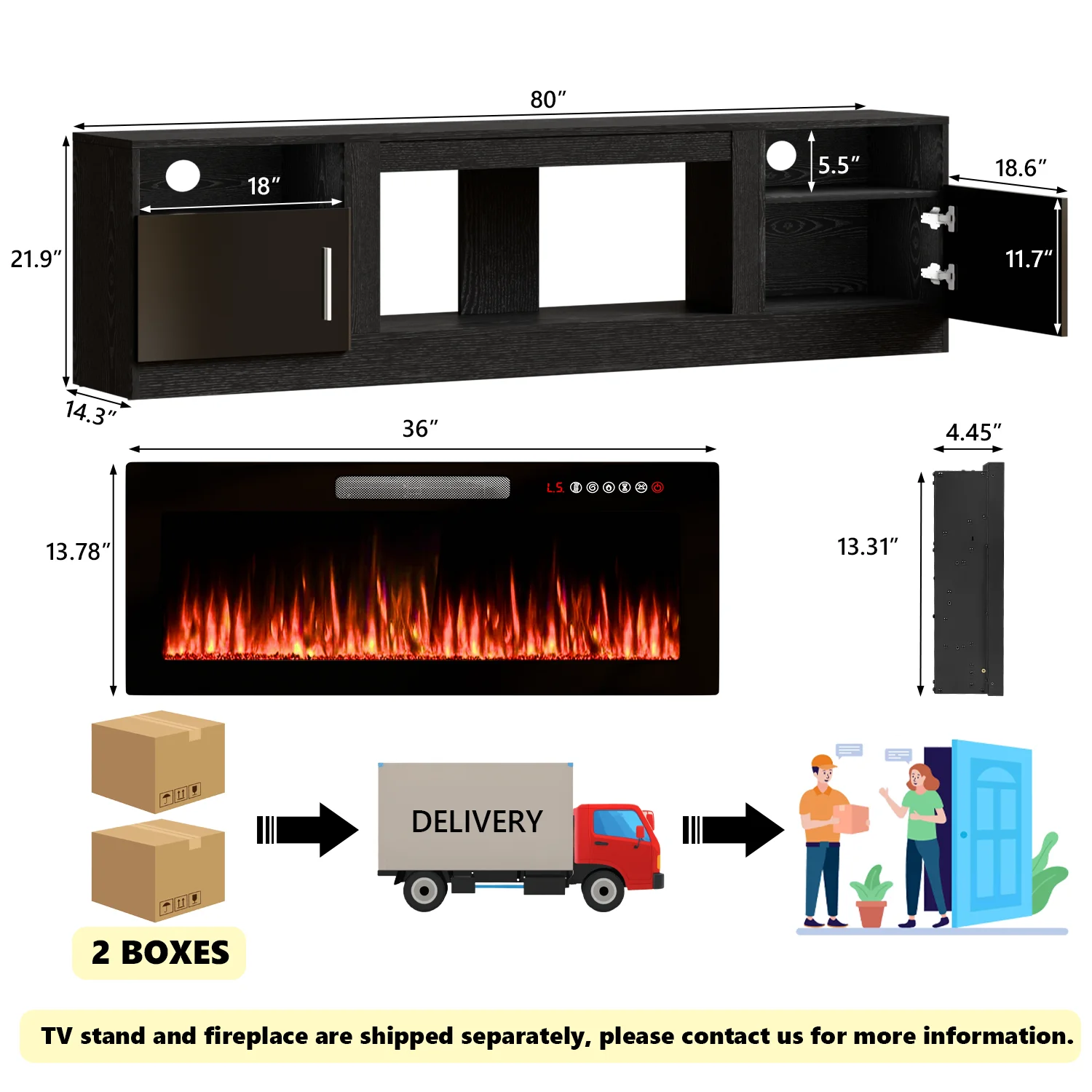 Waleaf Fireplace TV Stand with 36" Electric Fireplace Up to 80" TVs, Modern Wood Media TV Console with Highlight Cabinet, White - Image 28