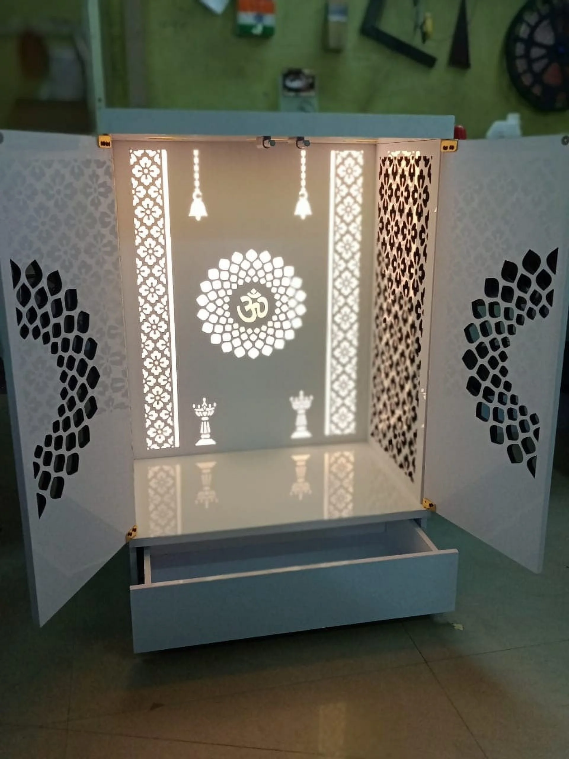 Customized Wooden Cabinet Desginer Mandir With LED / Mandir For Home & Office / Temple For Home / Pooja Ghar / Mandir With Lights /Storage - Image 8