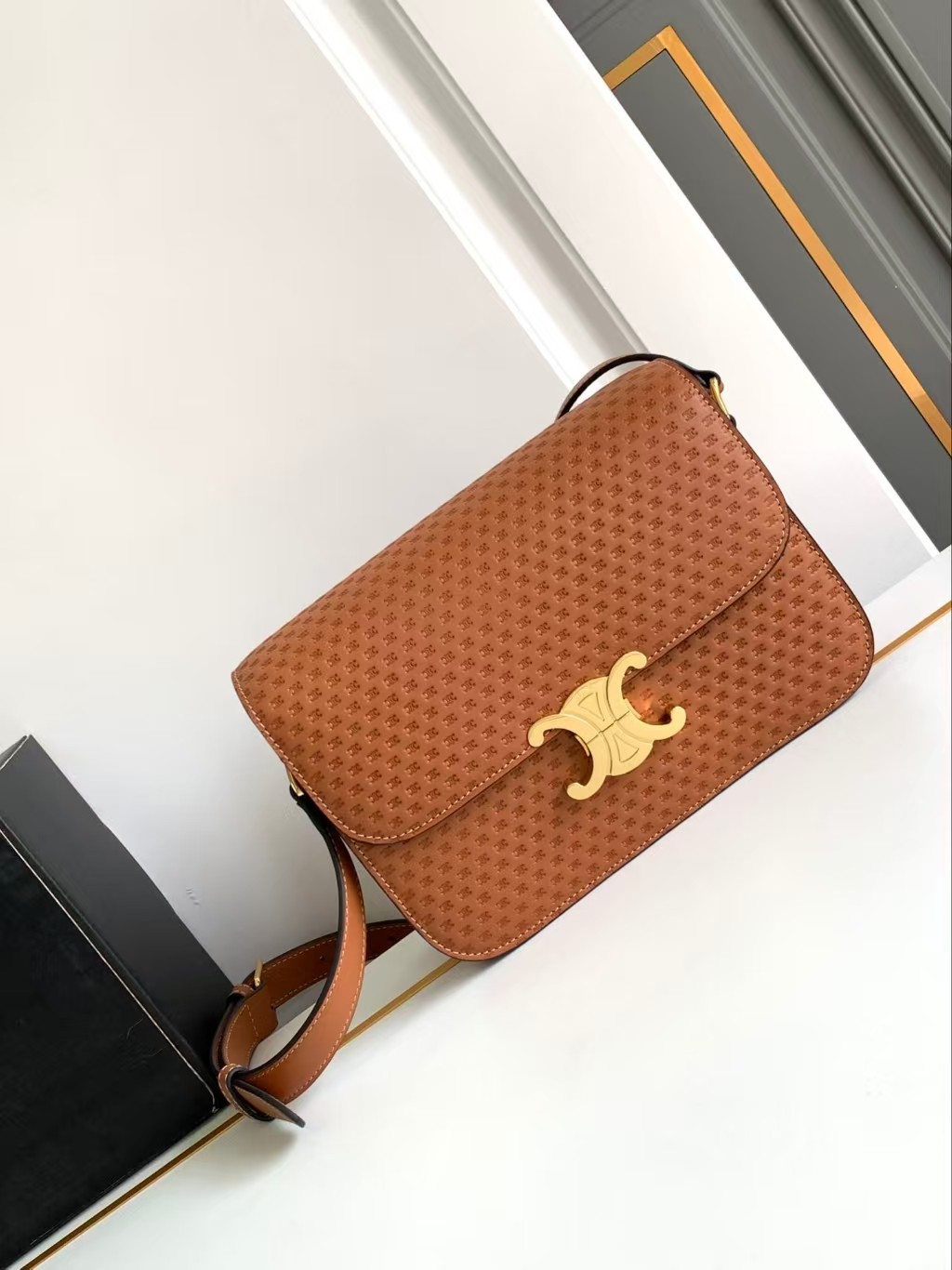 CELINE TRIOMPHE Box Embossed HandBag