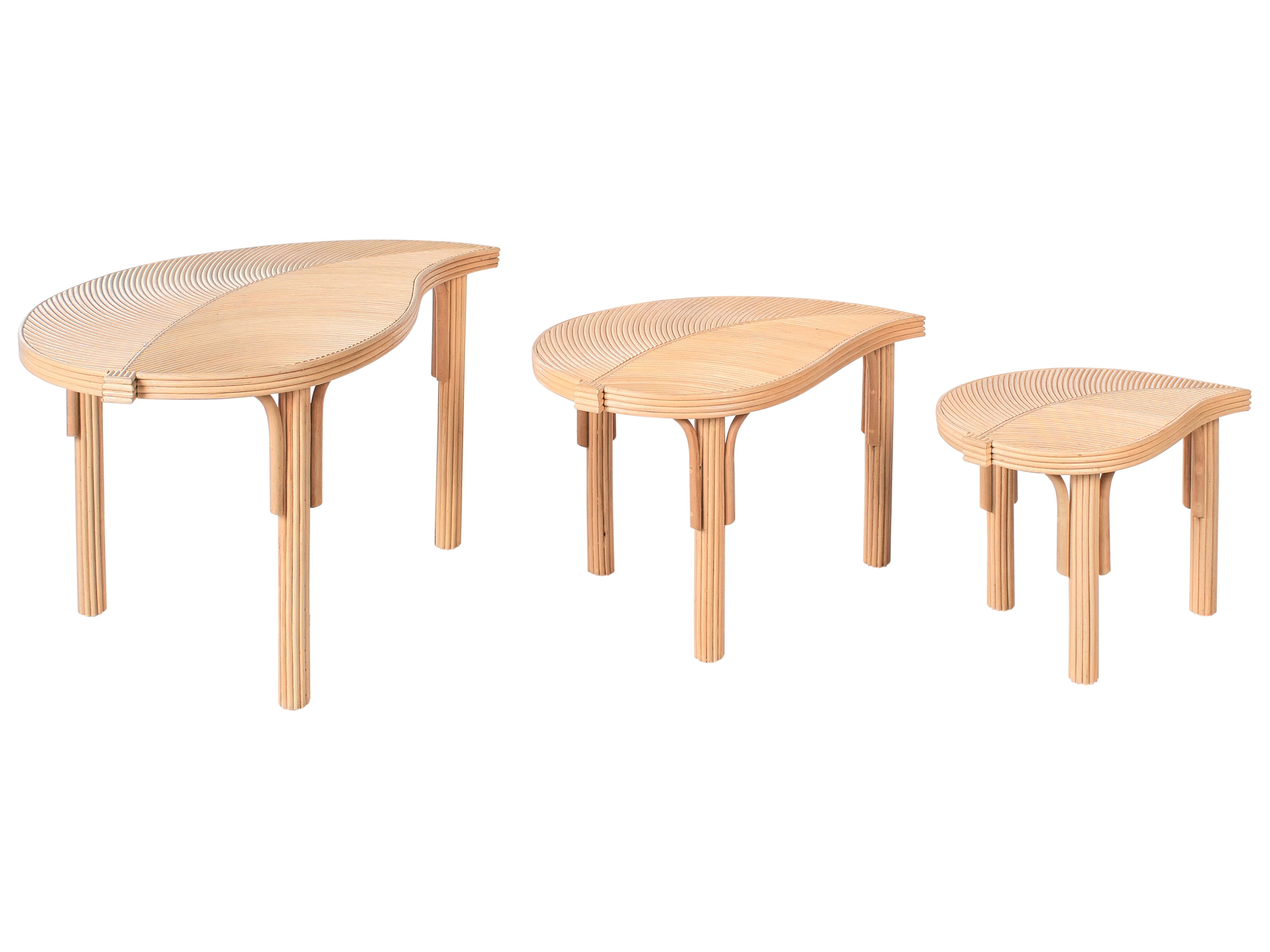 Set of 3 Coffee Tables PARALIA Rattan Natural