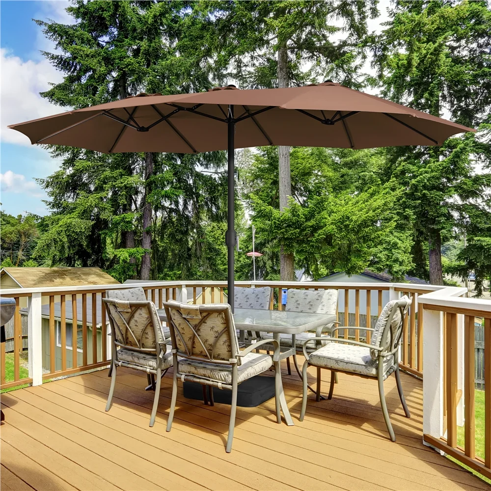 Topeakmart 13ft Patio Parasol Canopy with Crank, Tan - Image 36