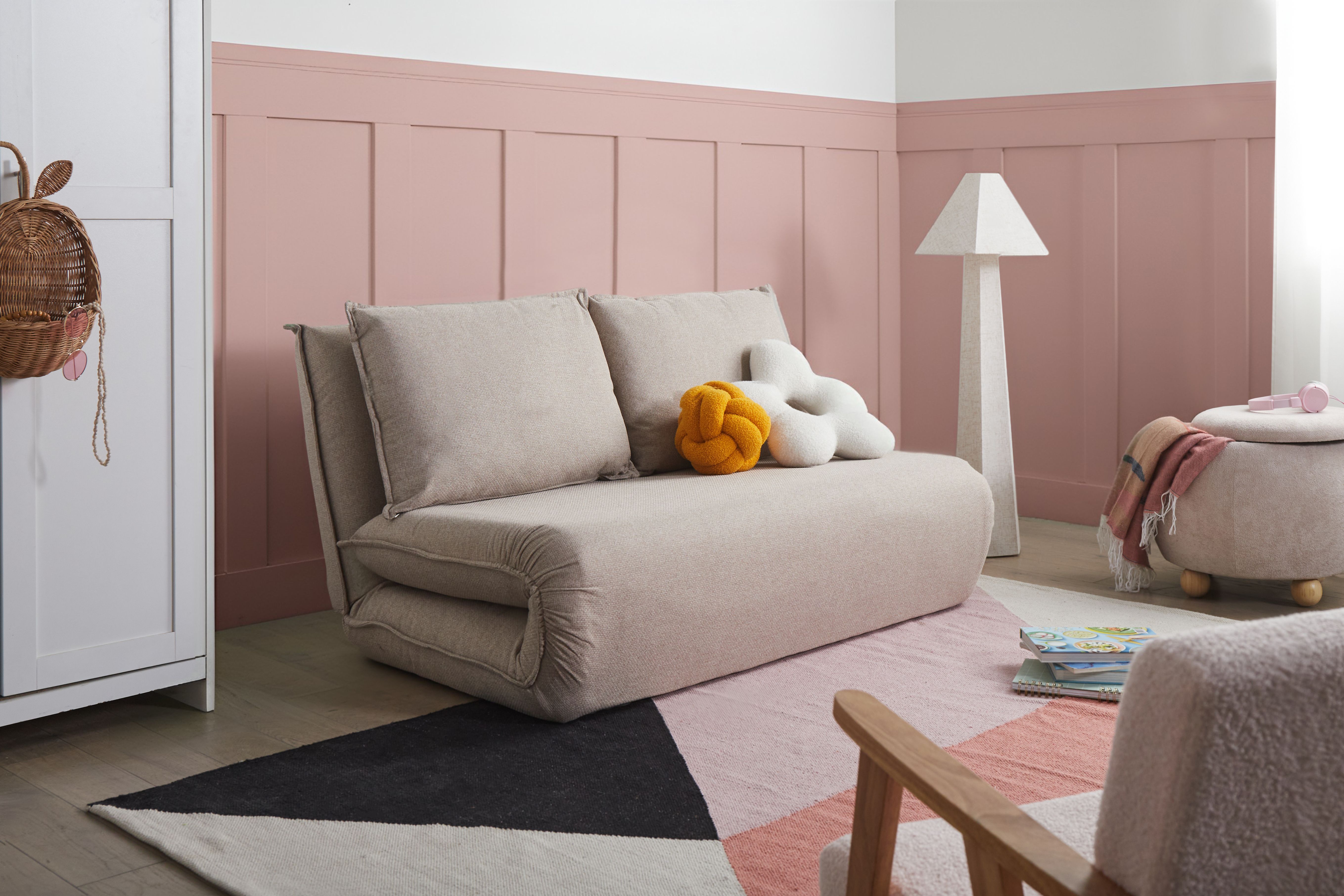 Sofa Bed 2 Seater ROROS Faux Linen Beige
