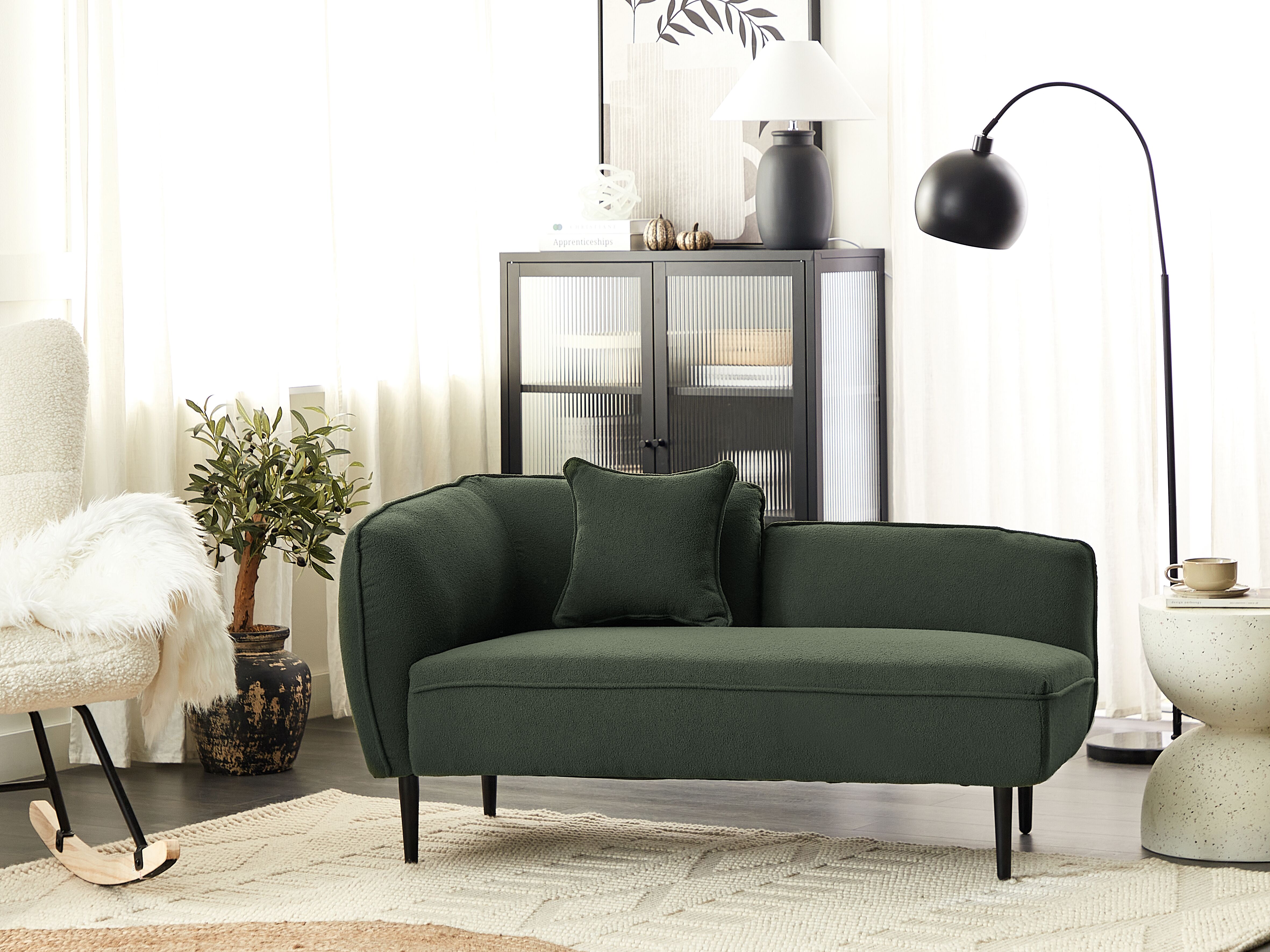 Left-Hand Chaise Lounge CHEVANNES Boucle Dark Green