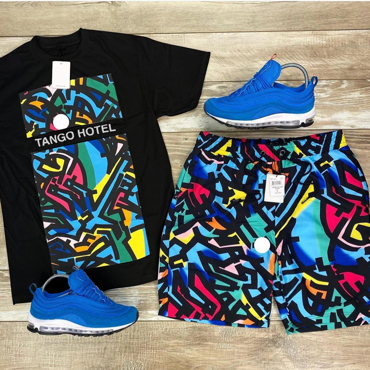 Suitmens Men's Daily Casual 3D Printed Short Sleeve T-Shirt Set 01