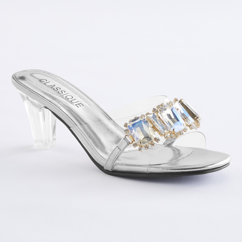 The Classique Vinyl Rhinestone Slide for Women with a Clear 2.5