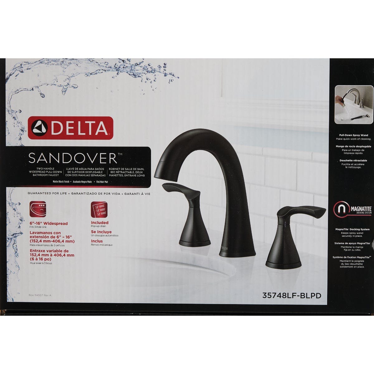 Delta Sandover Matte Black 2-Handle Widespread Pull-Down Bathroom Faucet