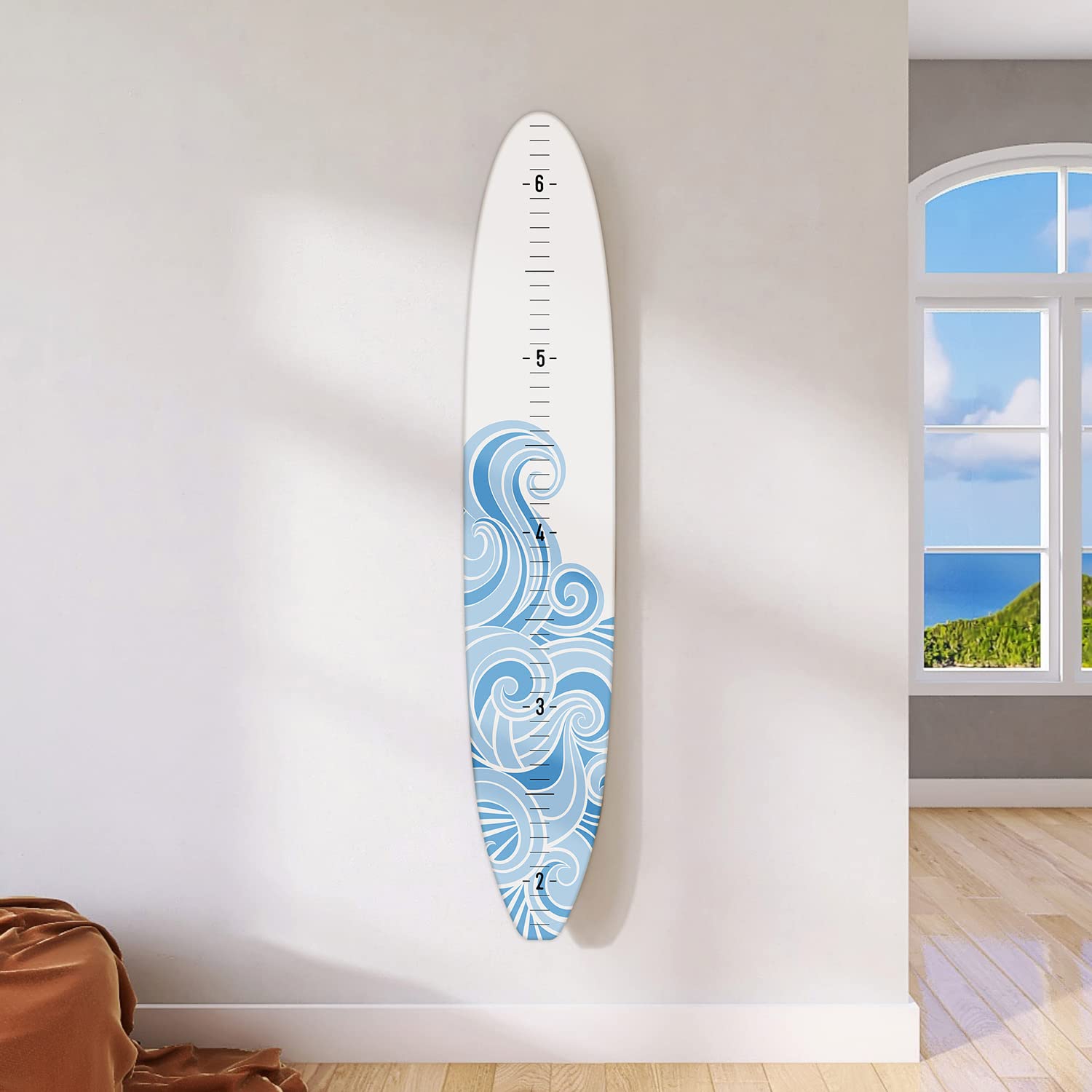 Headwaters Studio Surf Board Growth Chart - Wooden Surfboard Decor Small Surfboard Baby Growth Chart for Wall Grow Chart Baby Wall Growth Chart Baby Measuring Board - White w/Blue Wave - 57