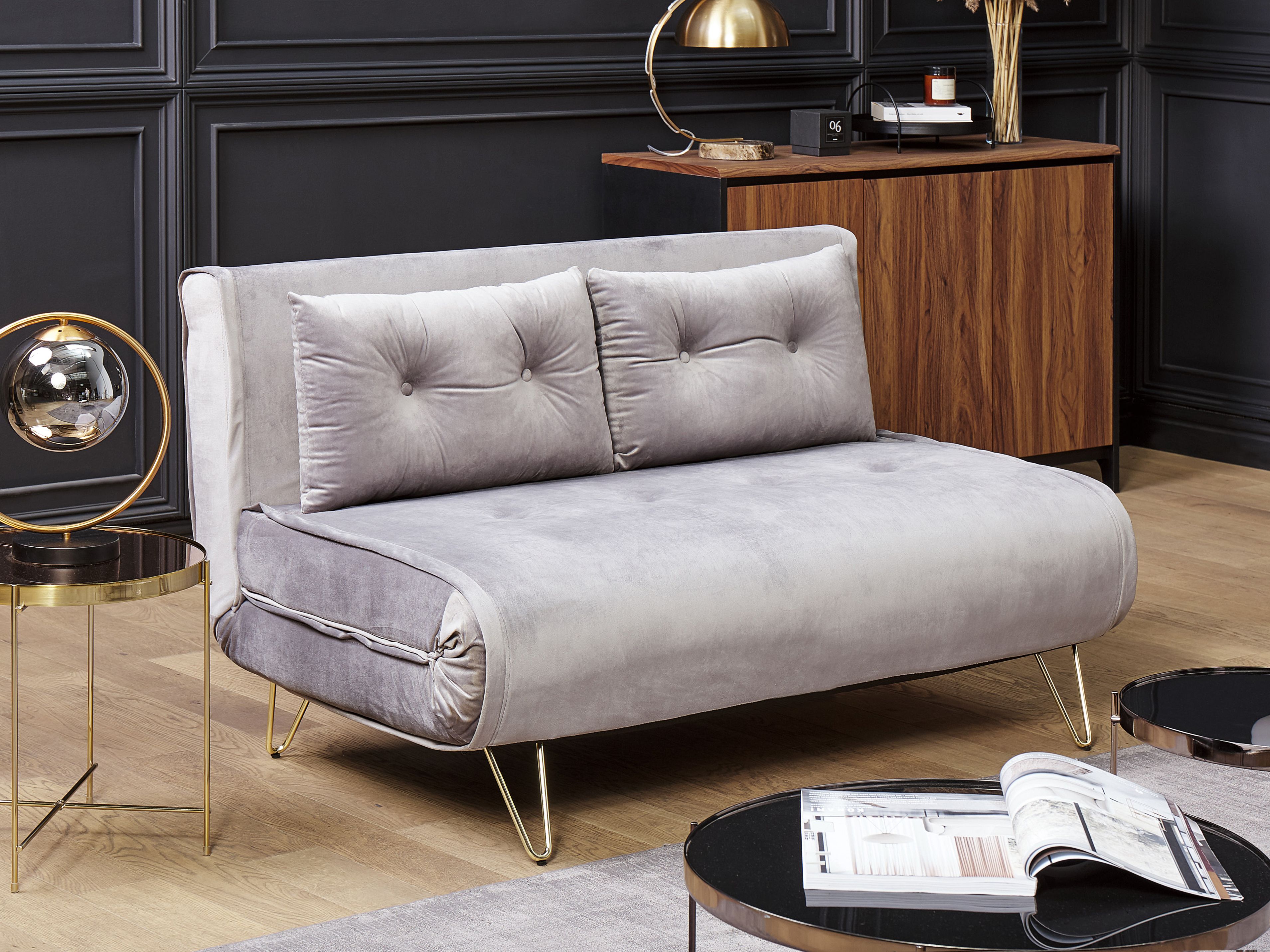 Sofa Bed 2 Seater VESTFOLD Velvet Grey