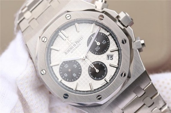 Replica Audemars Piguet Royal Oak Chronograph SS JHF White/Black Dial SS Bracelet A7750 - Top club