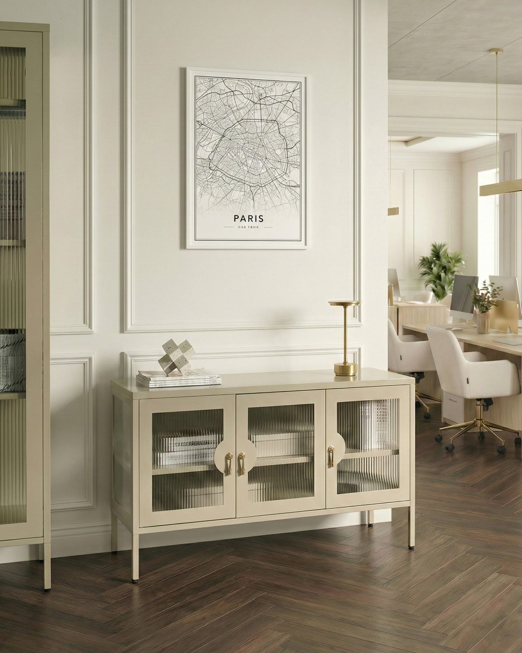 3 Door Sideboard GLEORA Metal Light Beige