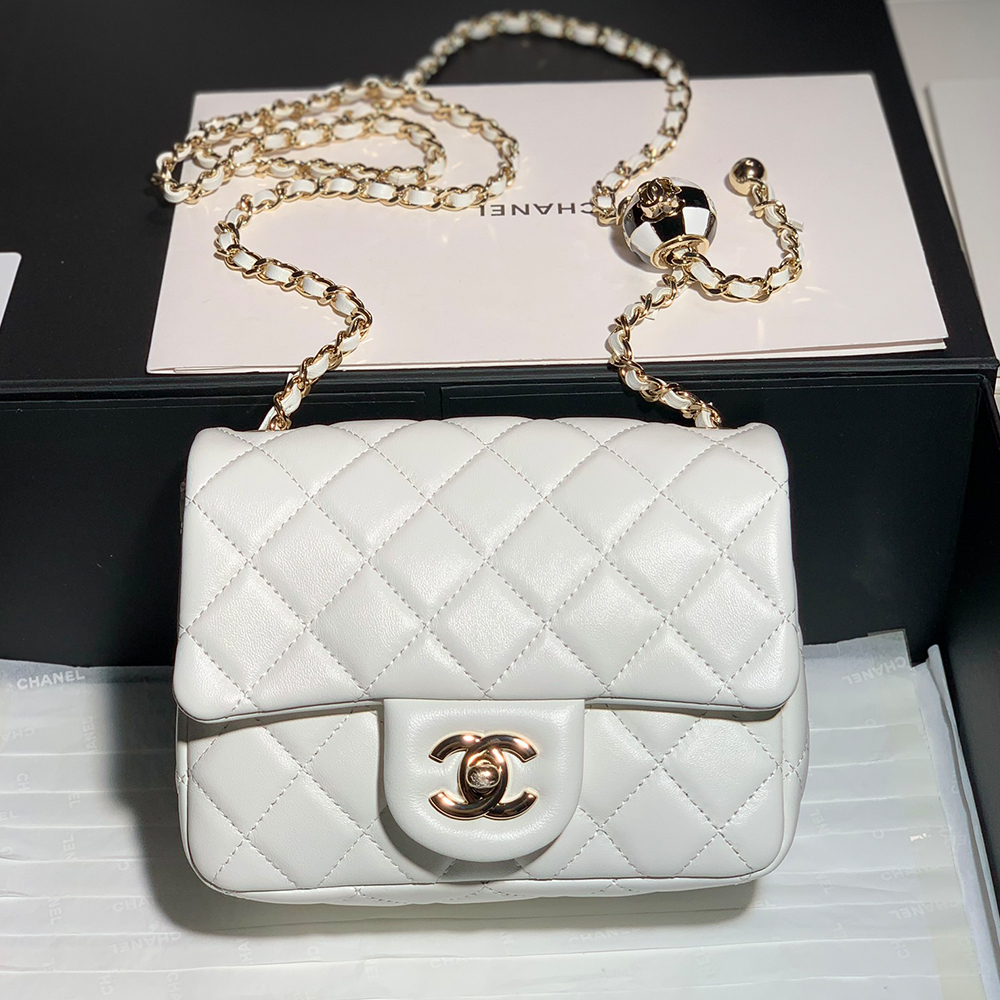 Chanel Classic Flag Bag Pearl Crush Mini Square Flap Bag White   Light Gold Hardware1:1High-quality replica