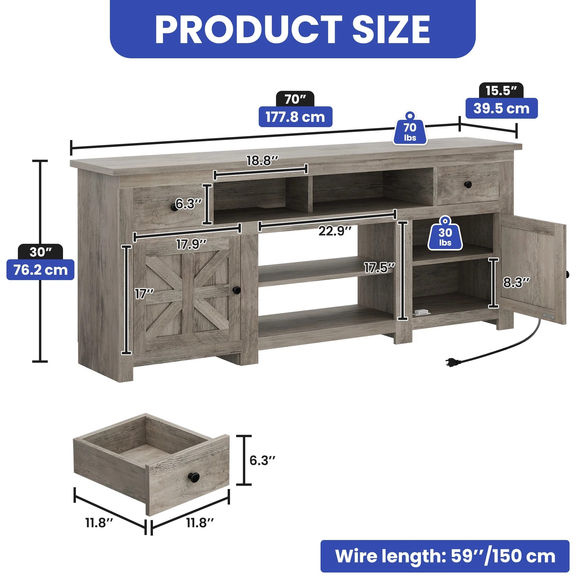 Uforic Farmhouse TV Stand for 75/80 Inch TV, Rustic Entertainment Center with Power Outlet, Storage Drawers, TV Console for Living Room, Oak - Image 22