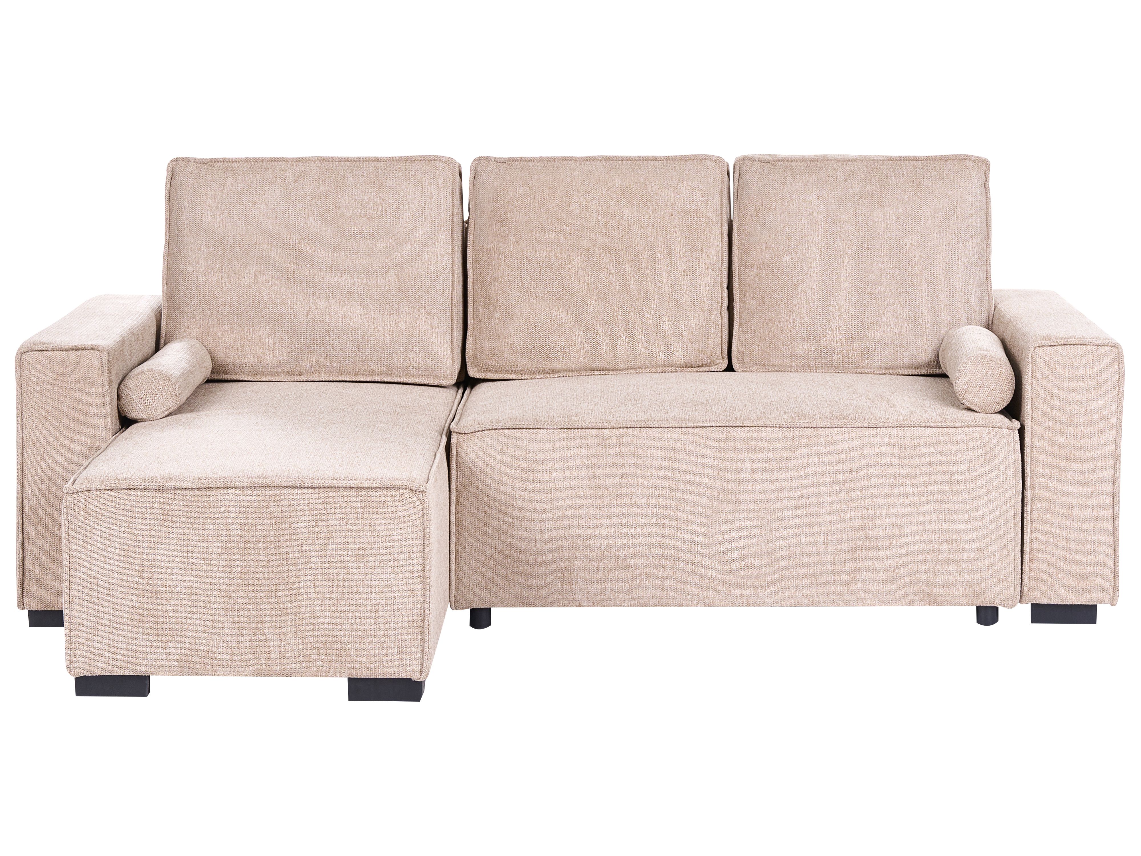 Corner Sofa Bed 3 Seater EDANE Fabric Beige with Storage Right Hand