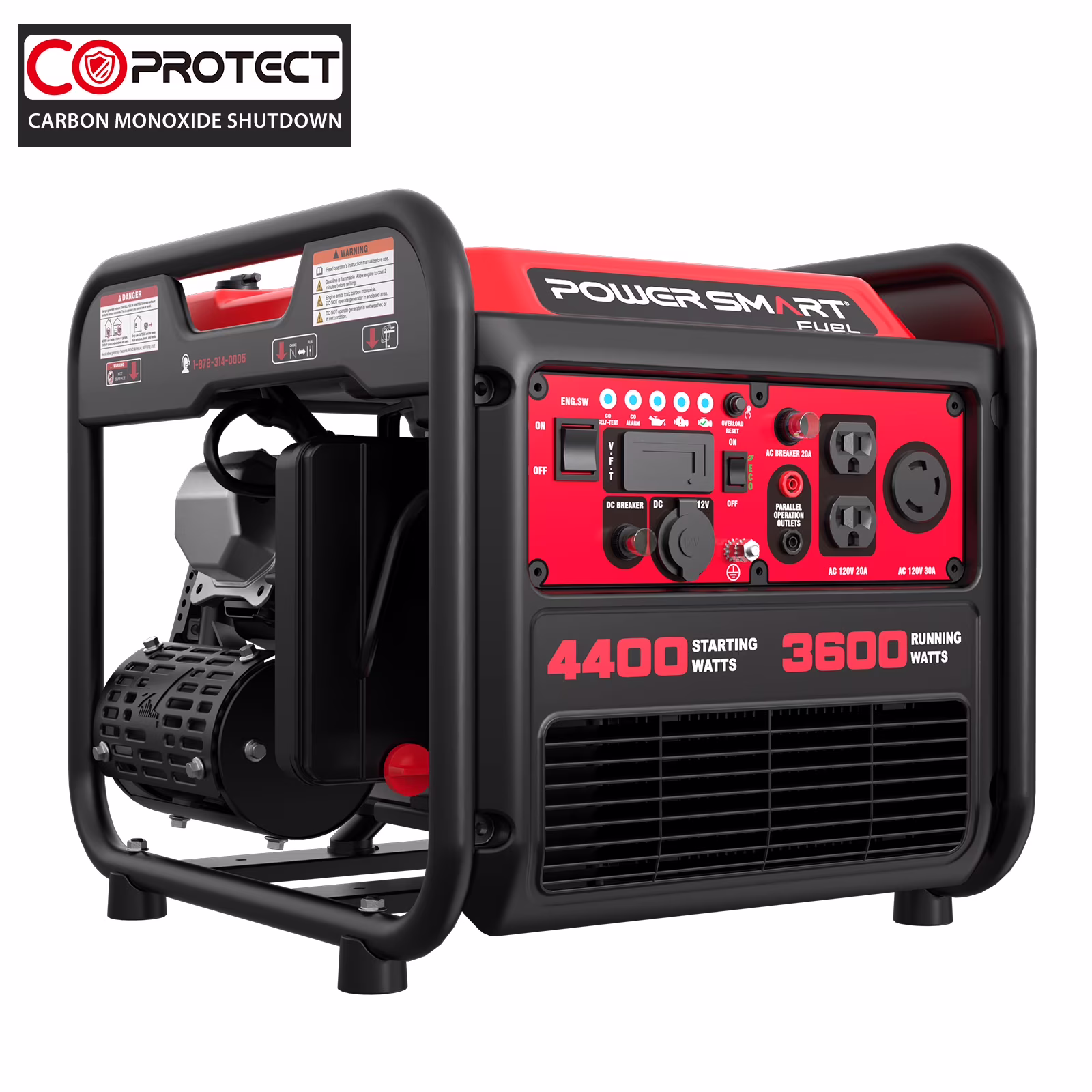 PowerSmart 4400W Inverter Generator Gas Fuel Powered , CO Detect, Home Backup/Outdoor Use 62lbs EPA