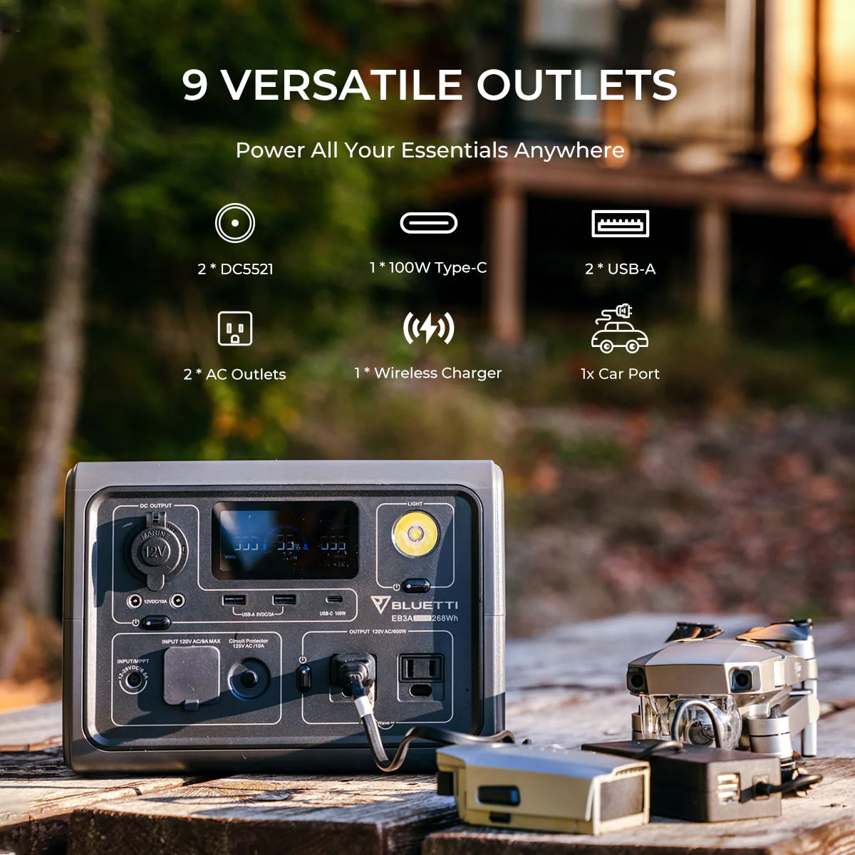 BLUETTI EB3A Solar Generator, 600W/268Wh Portable Power Station, UPS LiFePO4 Solar Generator for House, Camping - Image 8