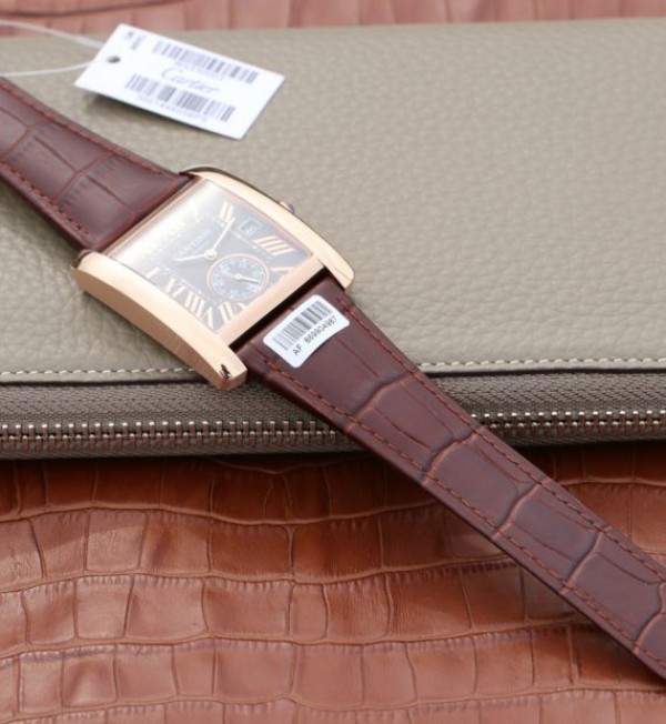 Replica Cartier Tank MC RG Gray Textured Dial Brown leather strap - Top club