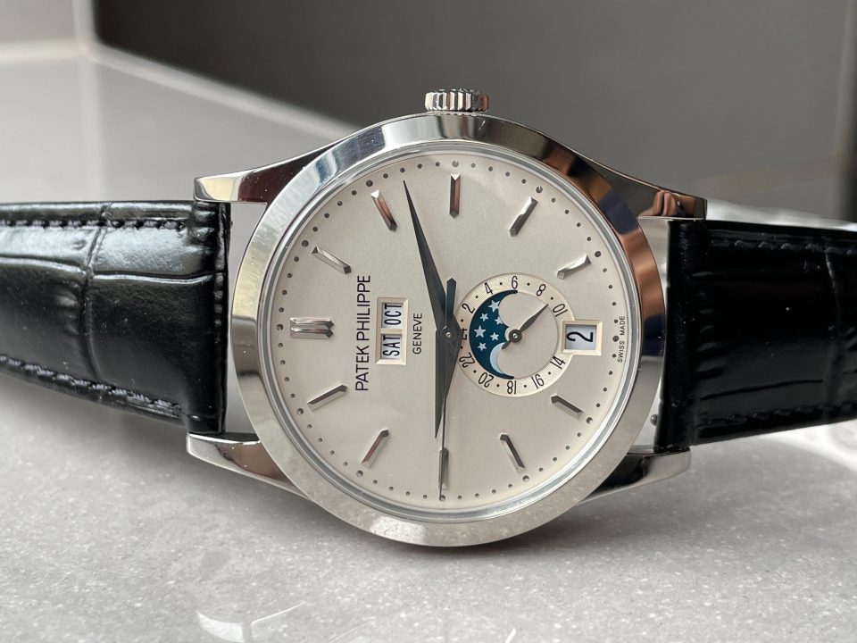 Replica PATEK PHILIPPE Annual Calendar Moonphase 5396 SS ZF 1:1 Best Edition White/Blue Dial on Black Leather Strap A324 - Top club