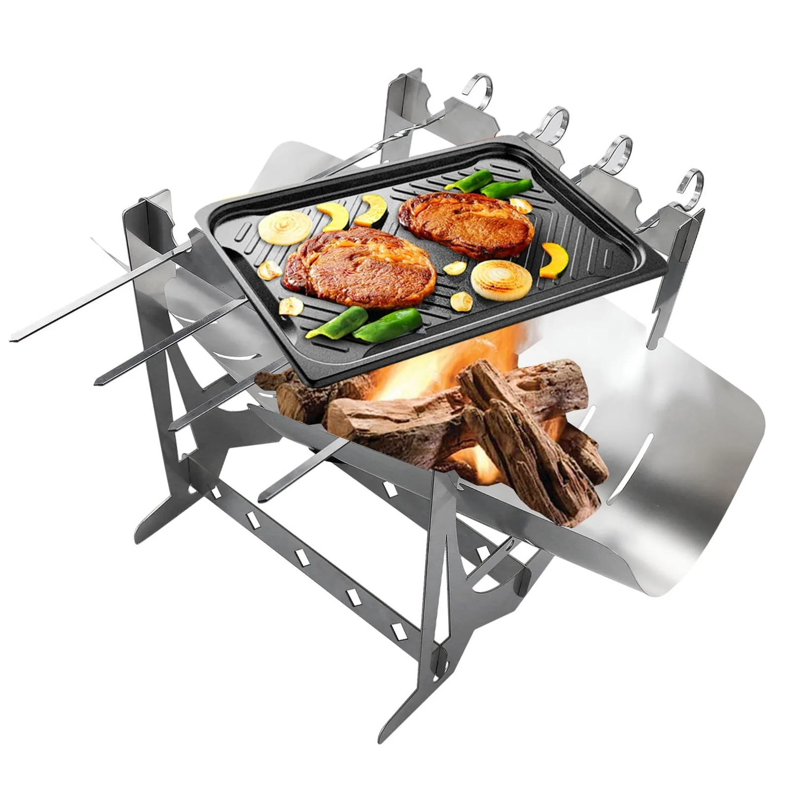 Folding Portable Barbecue Charcoal Grill, Barbecue Desk Tabletop Outdoor Stainless Steel Smoker BBQ For Outdoor Cooking Camping Picnics Beach Feature: