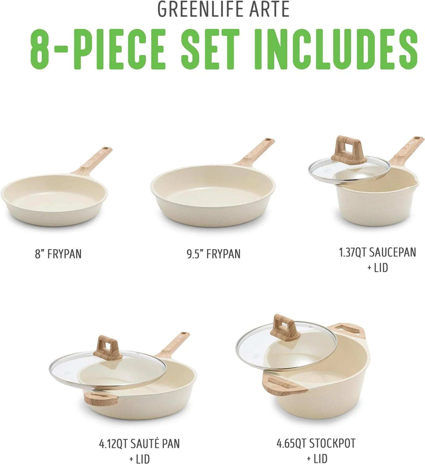 8 Piece Ceramic Nonstick Cookware Set, Induction Suitable, Non Toxic PFAS- Pots & Pans, Dishwasher Safe