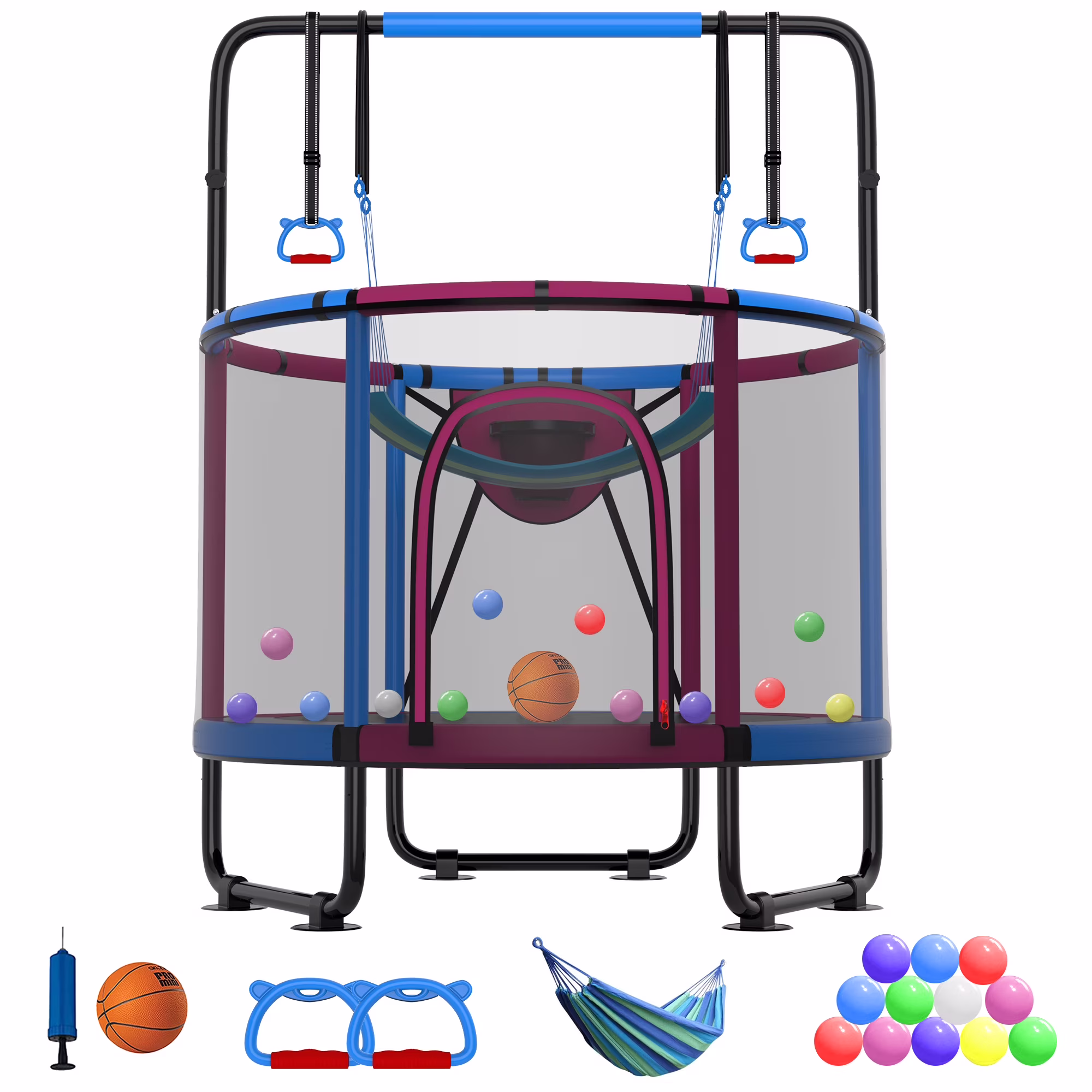 CITYLE Trampoline for Kids 600LBS 60'' 5FT Toddler Trampoline Indoor Outdoor with Basketball Hoop, Swing, Adjustable Bar, Mini Small Trampoline with Enclosure, Gifts for Toddlers, Boys & Girls - Image 14