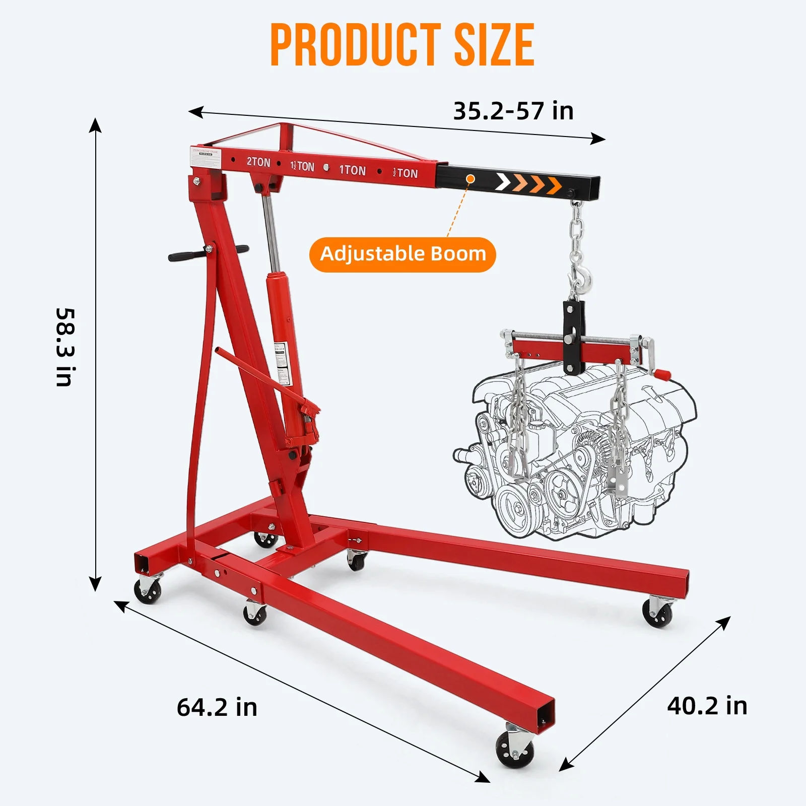 JoanKaren Hydraulic Engine Hoist,4400lbs Max Weight,Folding Engine Lift Shop Crane with Lever and 6 Steel Caster Wheels,Yellow - Image 19