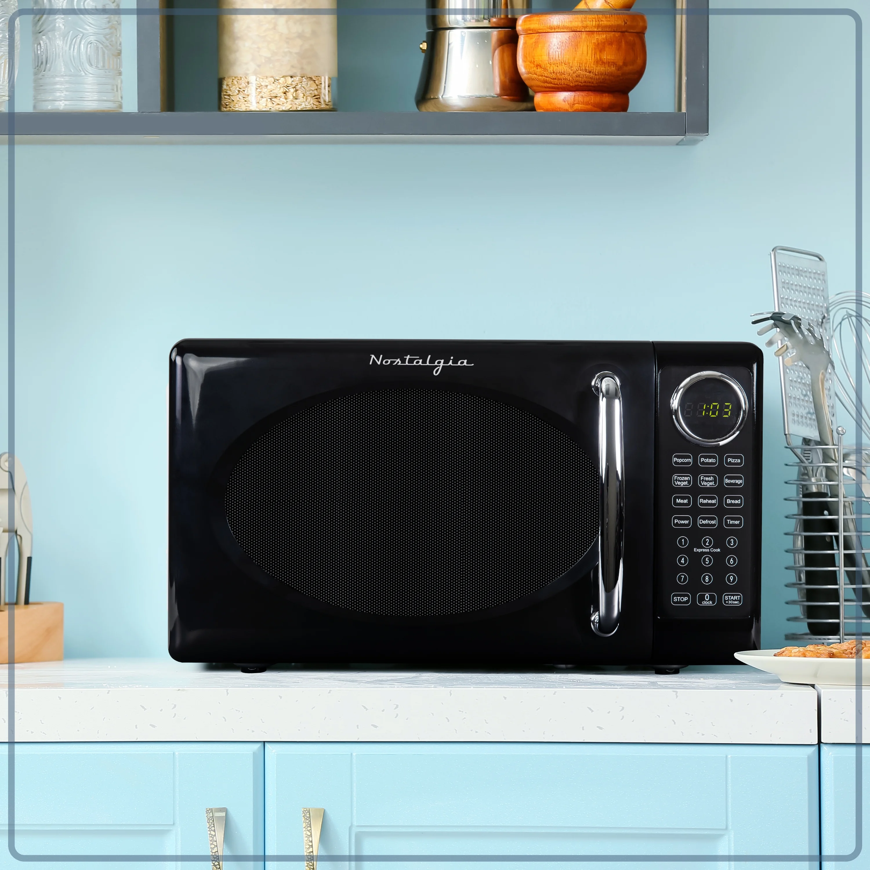Nostalgia Retro Microwave Oven - 0.7 Cu Ft & 700-Watt Countertop Microwave with Glass Turntable, Child Safety Lock, 8 Auto-Cook Programs & Digital Clock - Aqua - Image 19