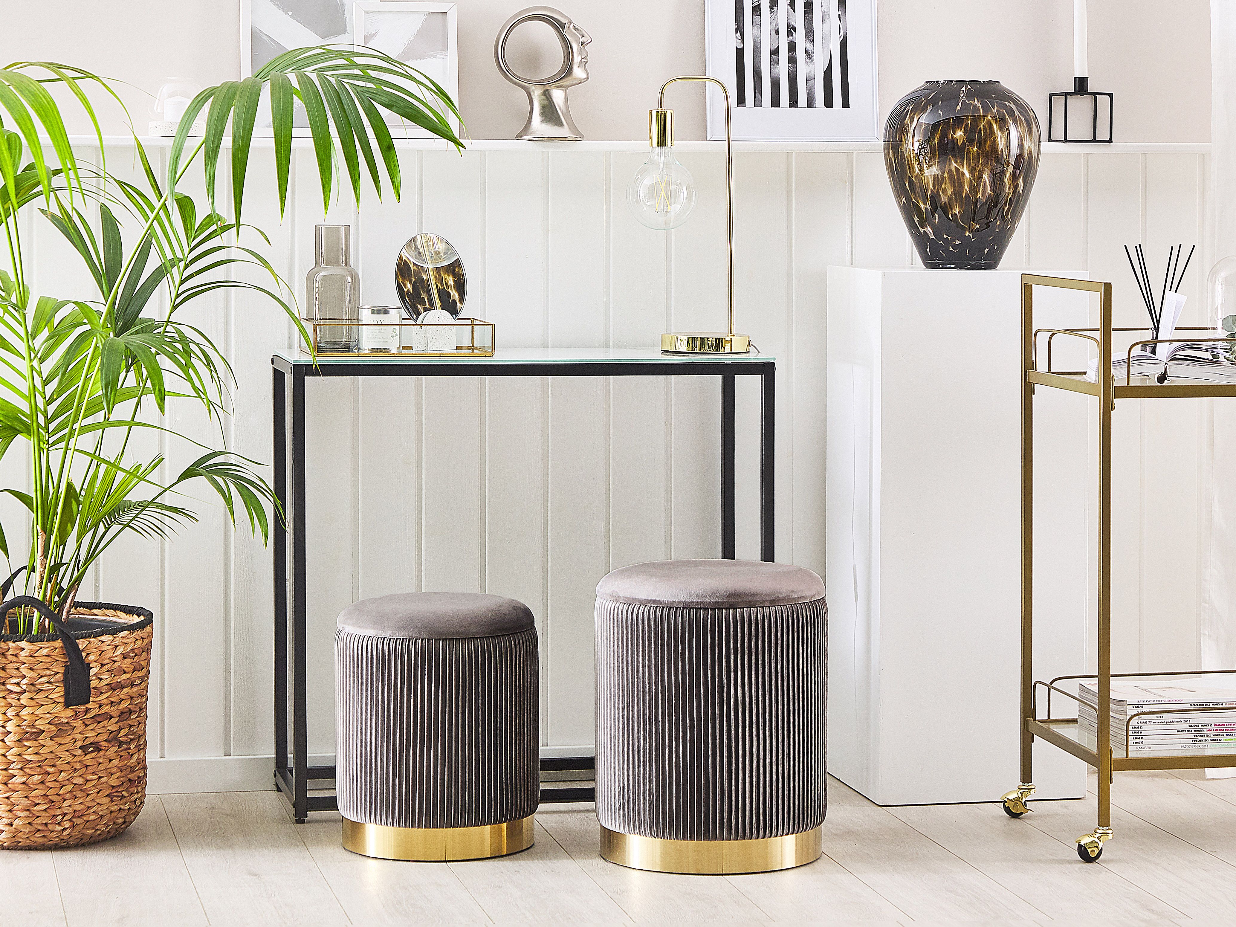 Set of 2 Storage Pouffes MIRAMAR Velvet Grey