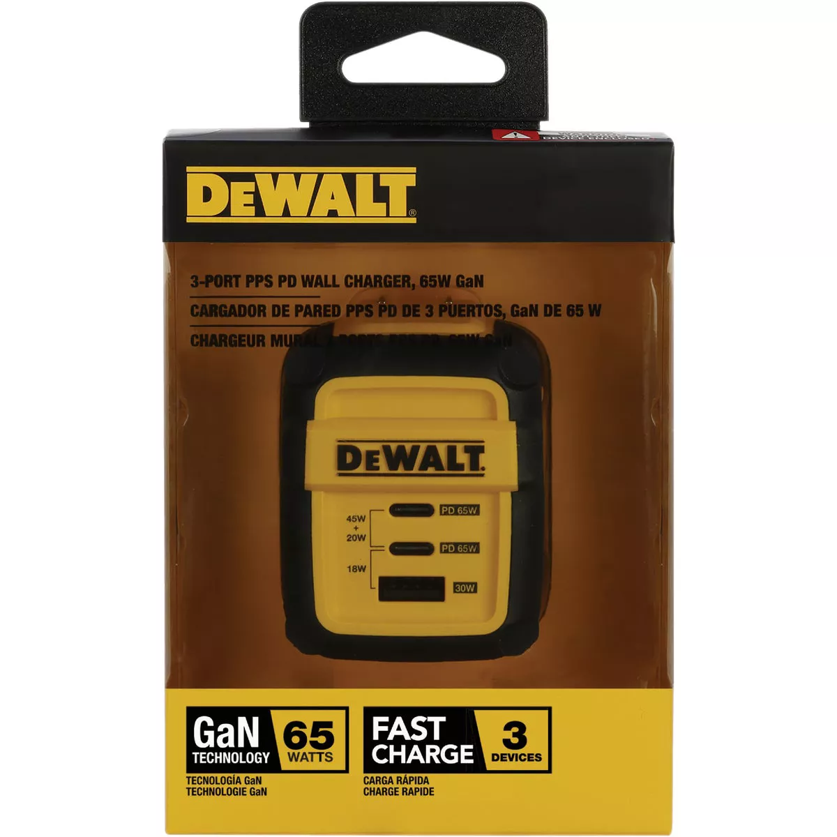 DEWALT 65W 3-Port GaN PPS PD Wall Charger