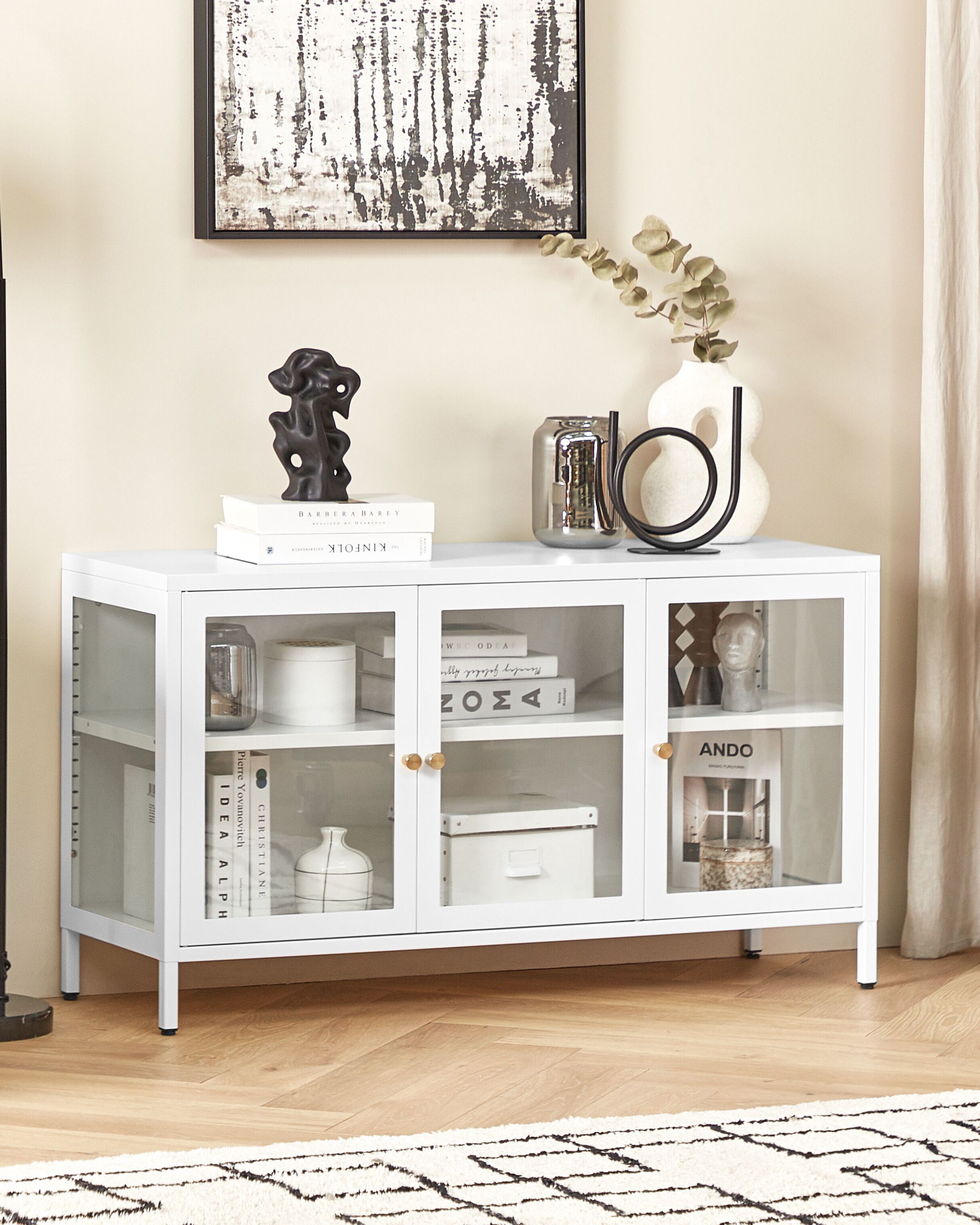 Glass Display Sideboard NEWPORT Metal 115 cm White