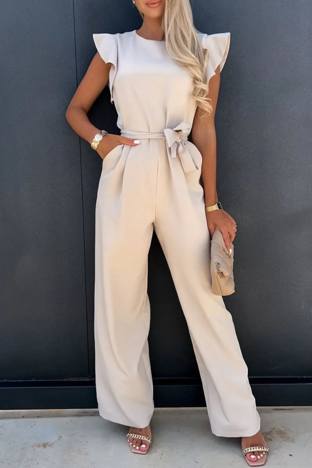 Round Neck Cap Sleeve Jumpsuit - ZKZOOK