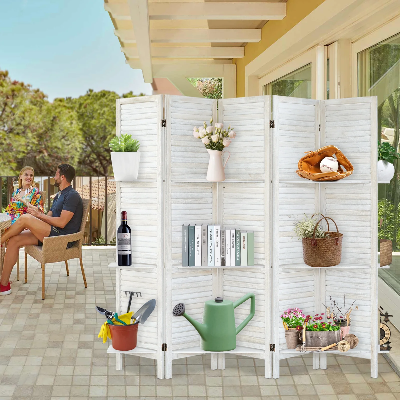 6-Panel Room Divider with Shelves5.6ft Tall Folding Privacy Screen Panels, Room Divider Wall, Divider for Room Separation, Room Divider ShelvesEffectively Block SightNatural - Image 23
