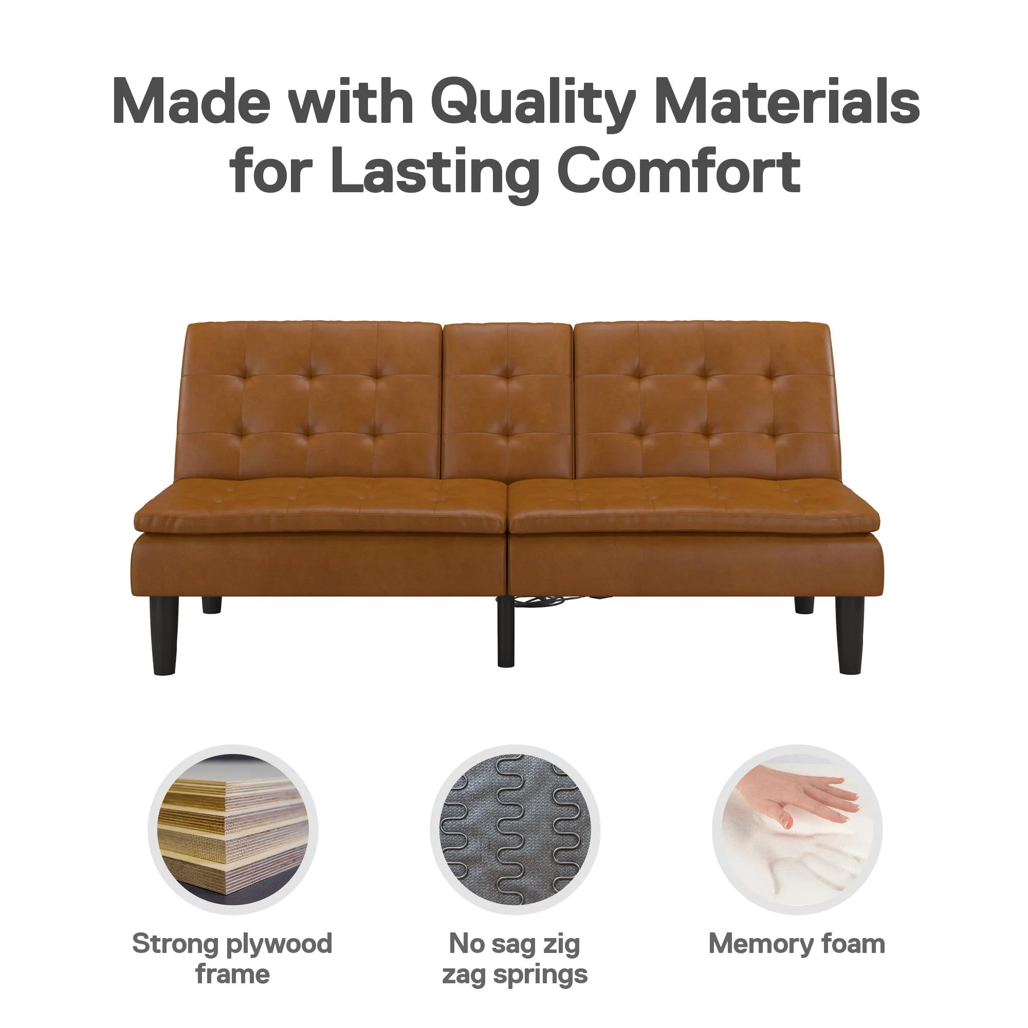 Mainstays Memory Foam 71.5" Futon with Cupholder and USB, Black Faux Leather - Image 35