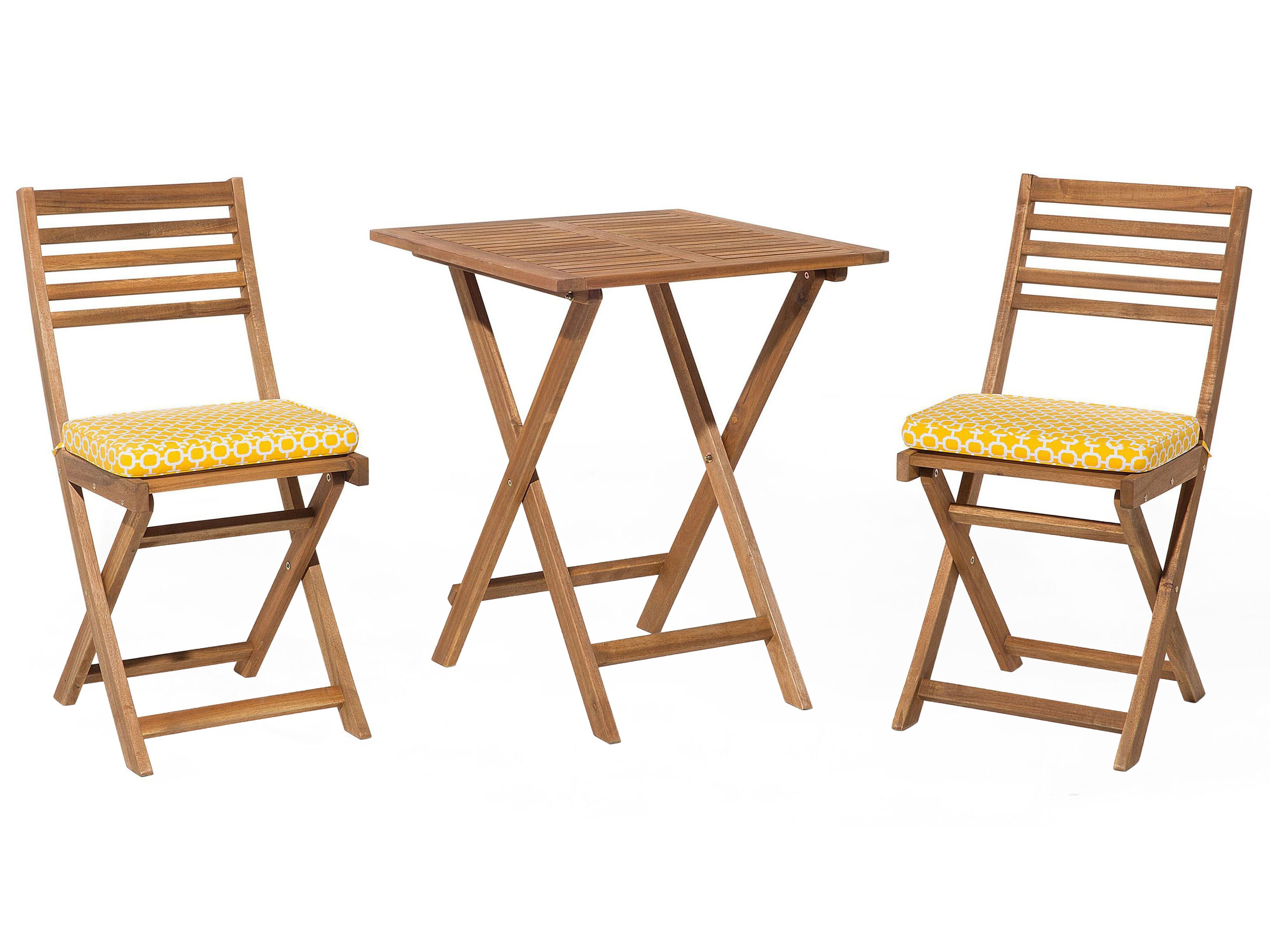 Bistro Set with Cushions FIJI Acacia Wood Yellow