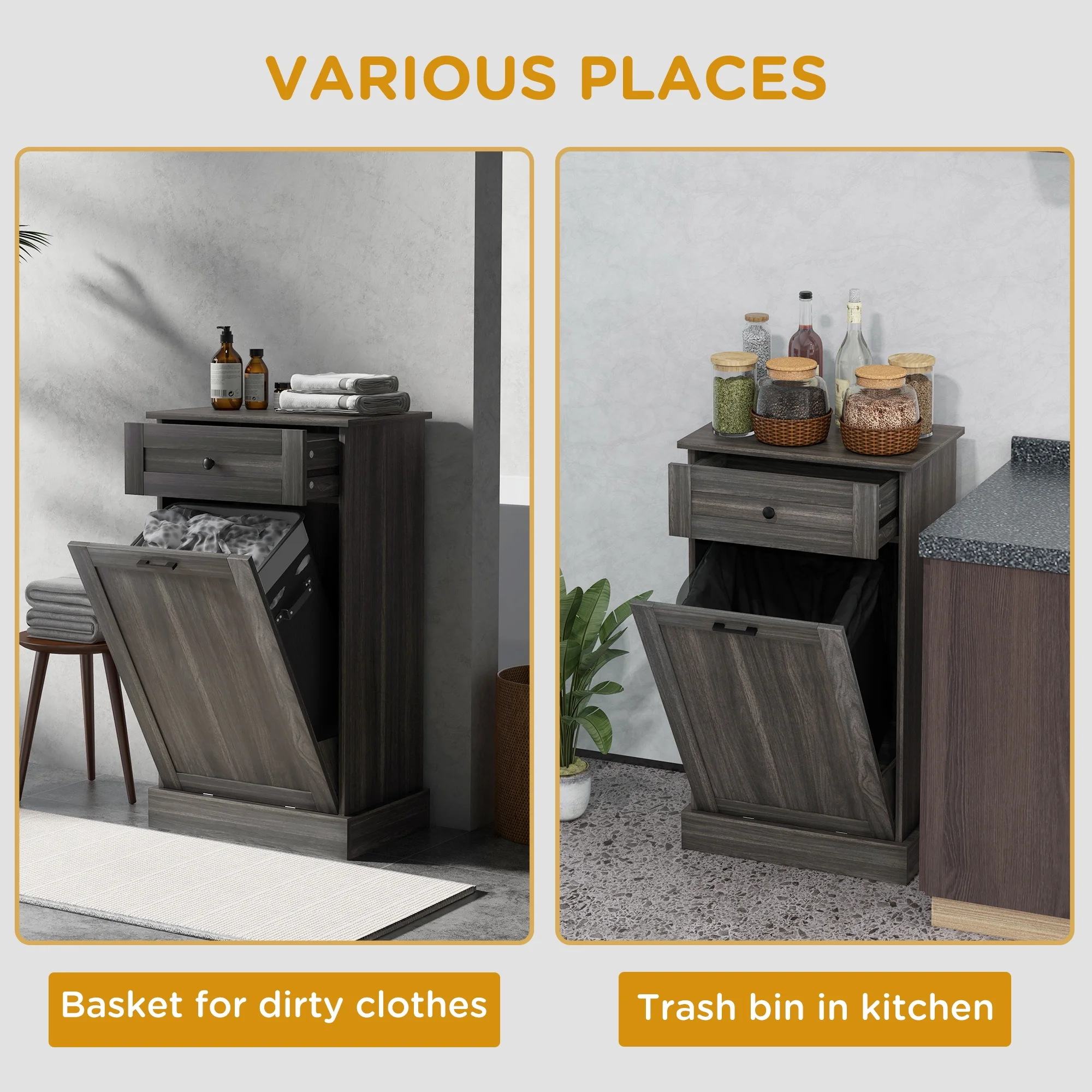 HOMCOM Kitchen Tilt Out Trash Bin Cabinet, Free Standing Recycling Cabinet - Image 15